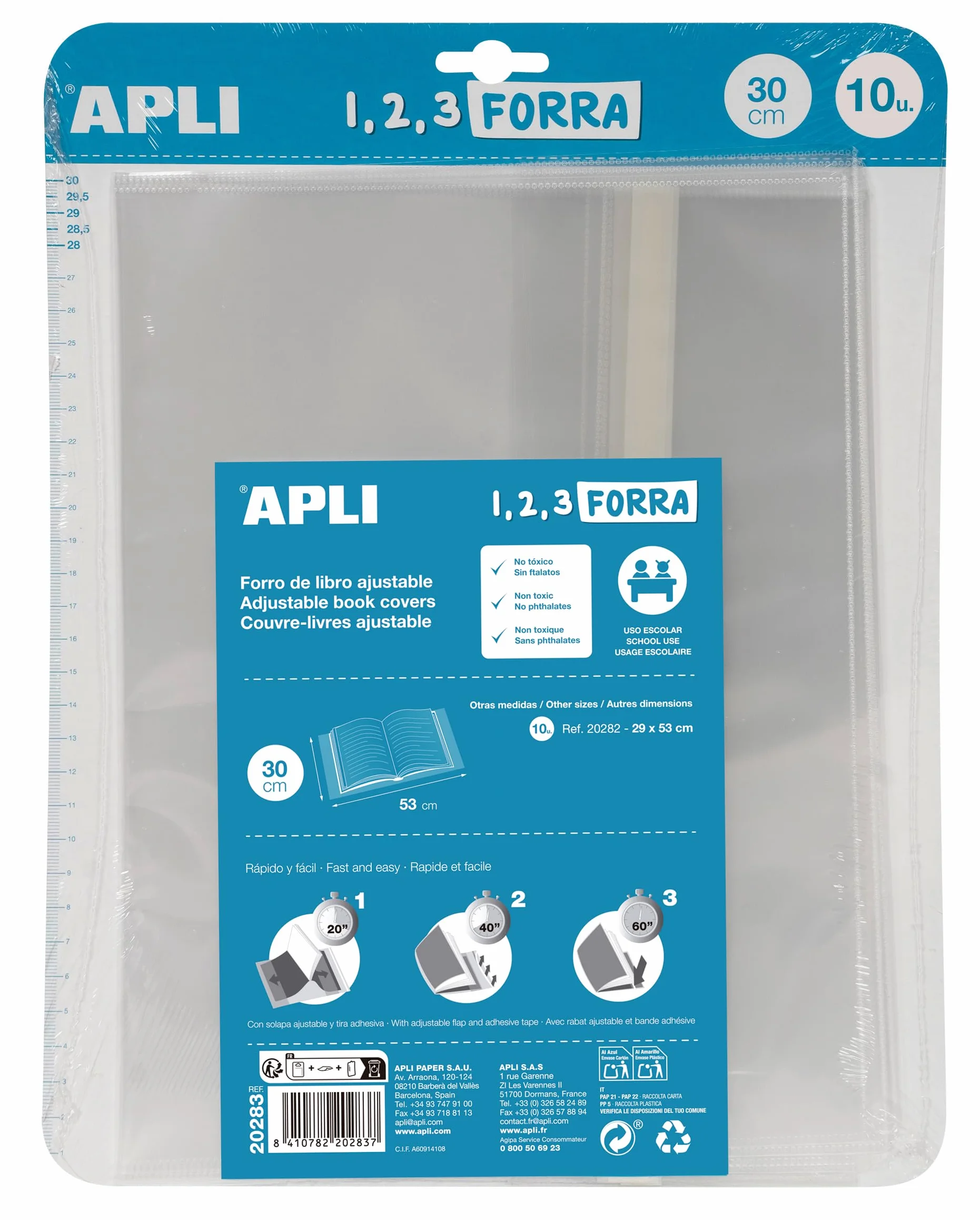 APLI Forros Ajustables PP 30 x 53 cm 75 µ Pack 10