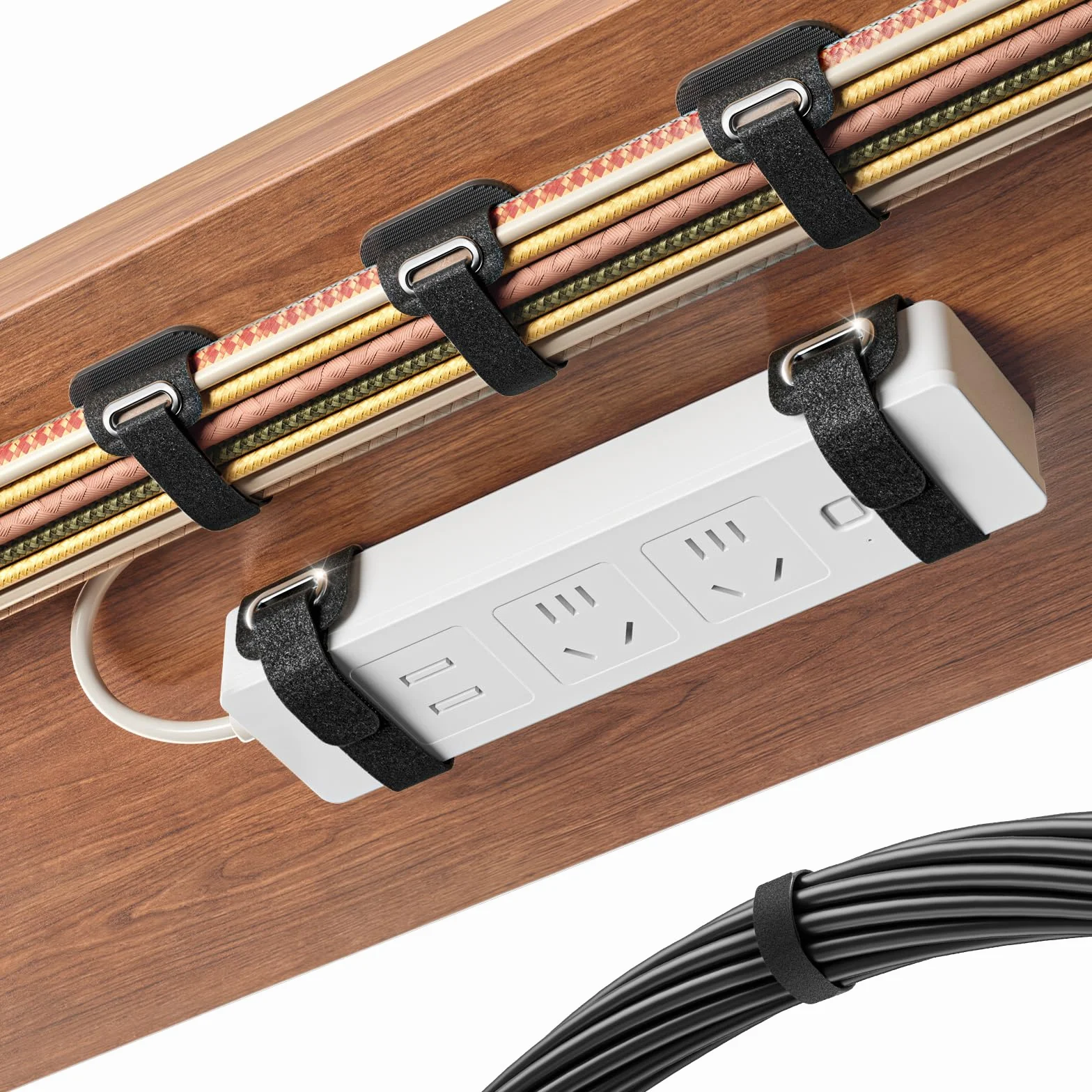 Organizador Cables Escritorio, Soporte Cables Grandes Haces con Cierre Hermético, 8 Pares