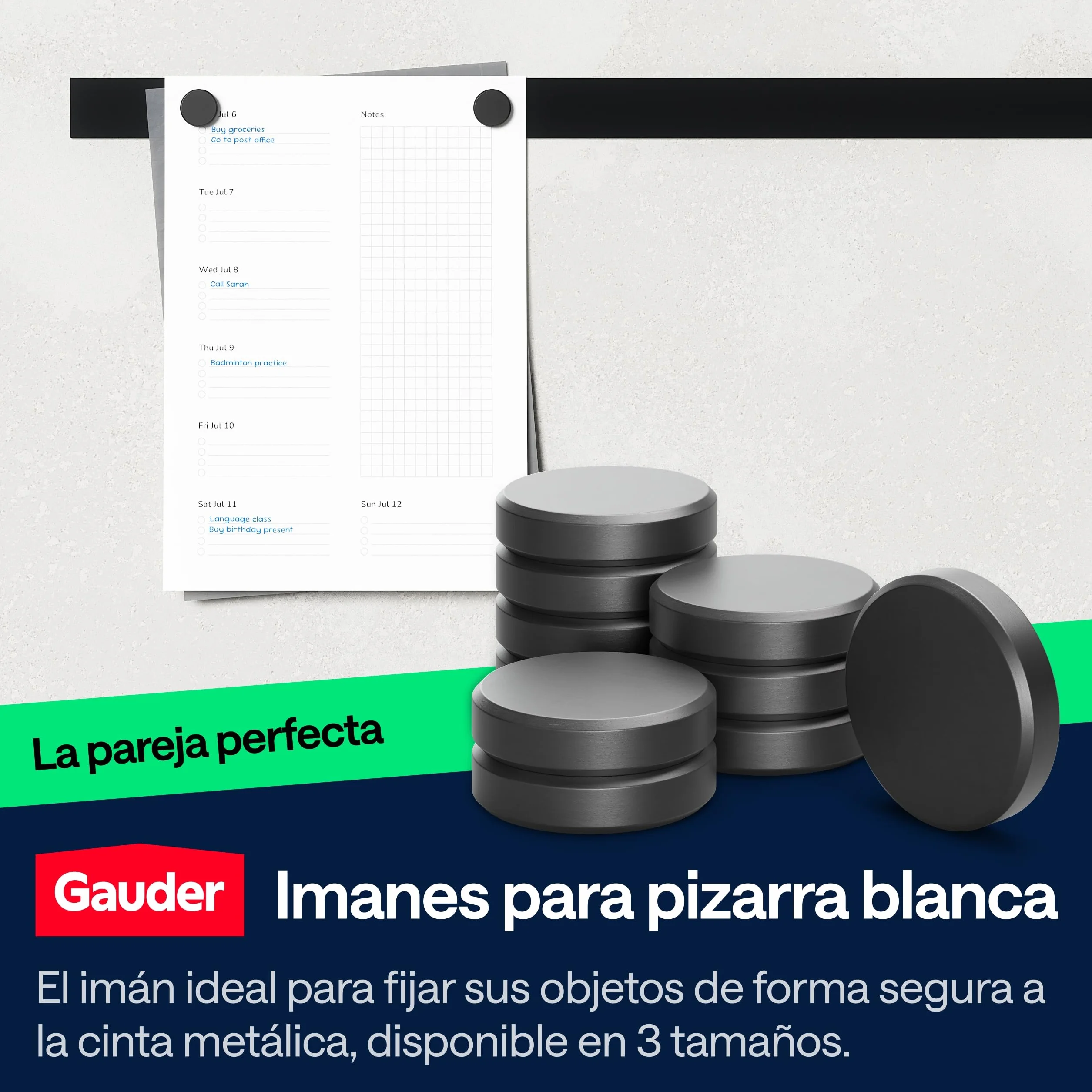 GAUDER Cinta metálica autoadhesiva - Banda magnética para imanes y Figuras Tonie® & estanterías - Cinta ferrosa & banda de hierro para manualidades y organización (1 m x 35 mm - negro)