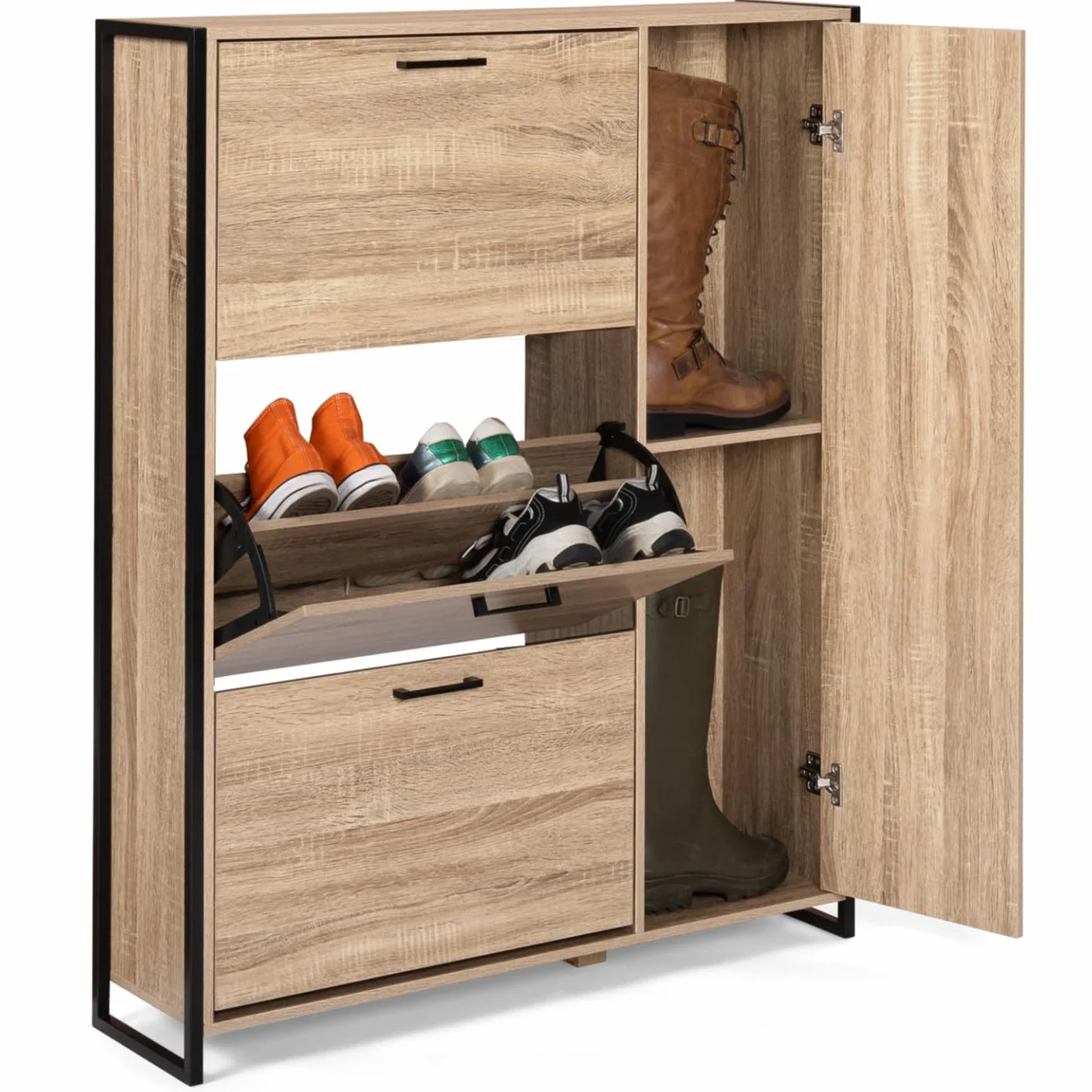 IDMarket Luis Mueble para zapatos 20 pares 4 puertas armario diseño industrial