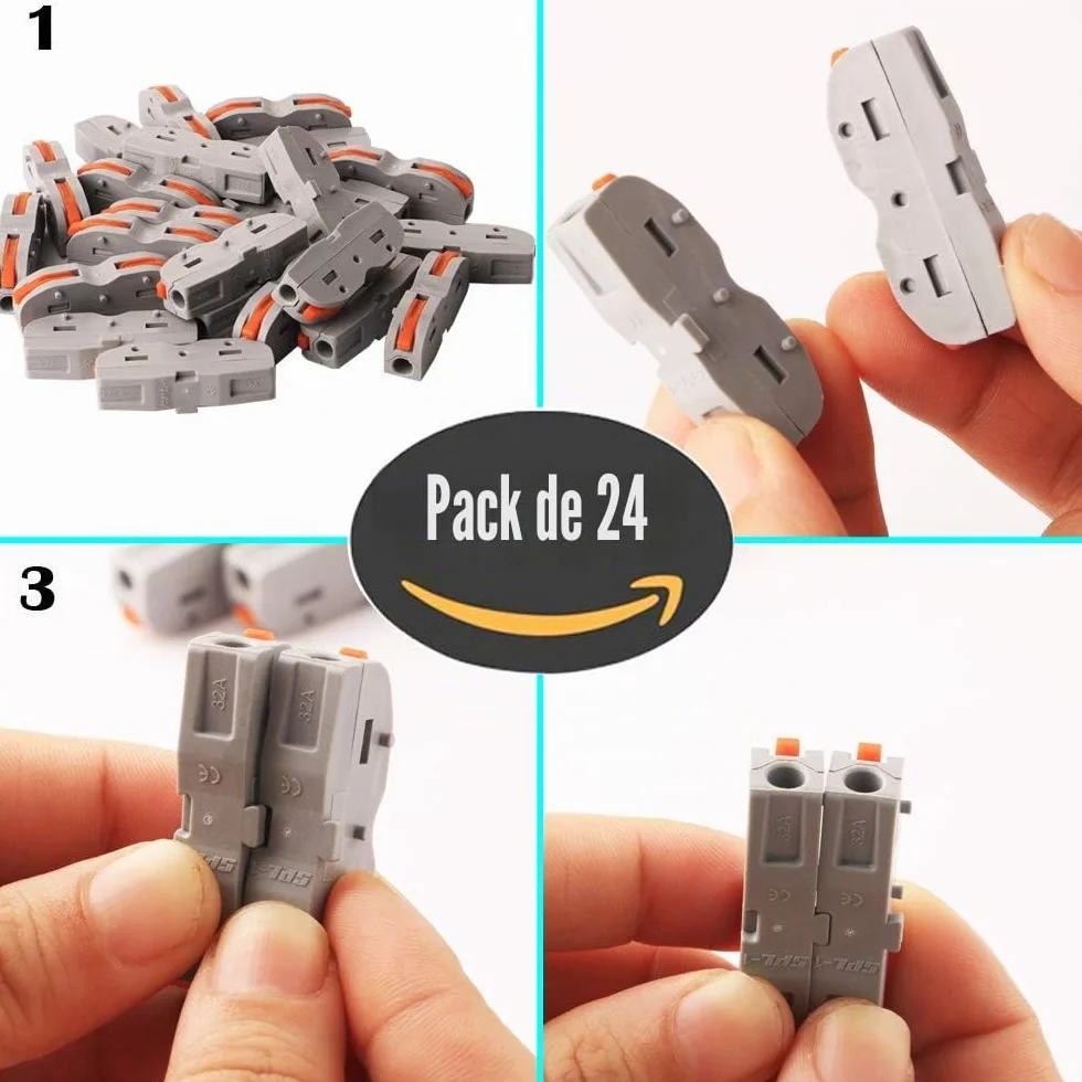 CESFONJER Lever-Nut Surtidas Conector, Bloque de Terminales de Barra de Presión Bilateral, Conductores de Surtido Conectores de Cable Compacto SPL-1 (Paquete de 24)