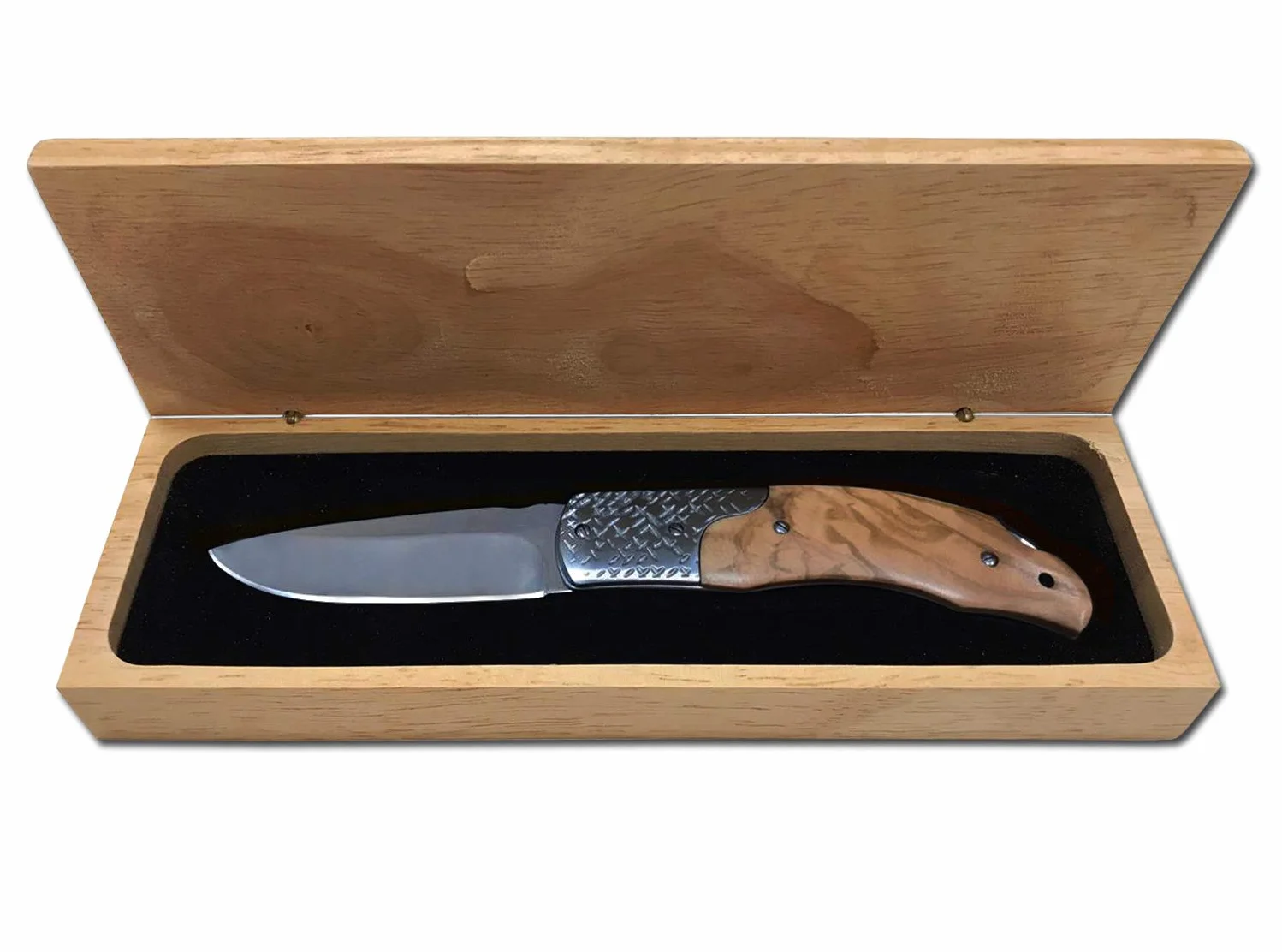 AUSONIA - 26562 NAVAJA DE BOLSILLO CON HOJA DE ACERO INOXIDABLE 8 CM Y MANGO DE ACERO INOXIDABLE CON INSERTOS DE MADERA DE 18 CM