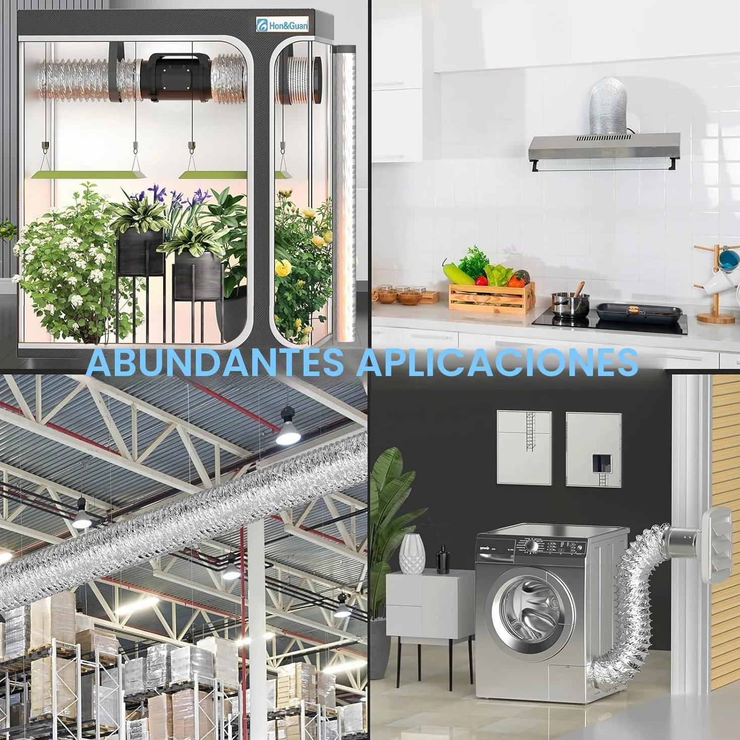 Hon&Guan Tubo flexible de aluminio de 200 mm Longitud 5 m, Manguera Flexible de Aluminio para Secadora, Campana Extractora, Ventilador de Tubos, Aire Acondicionado