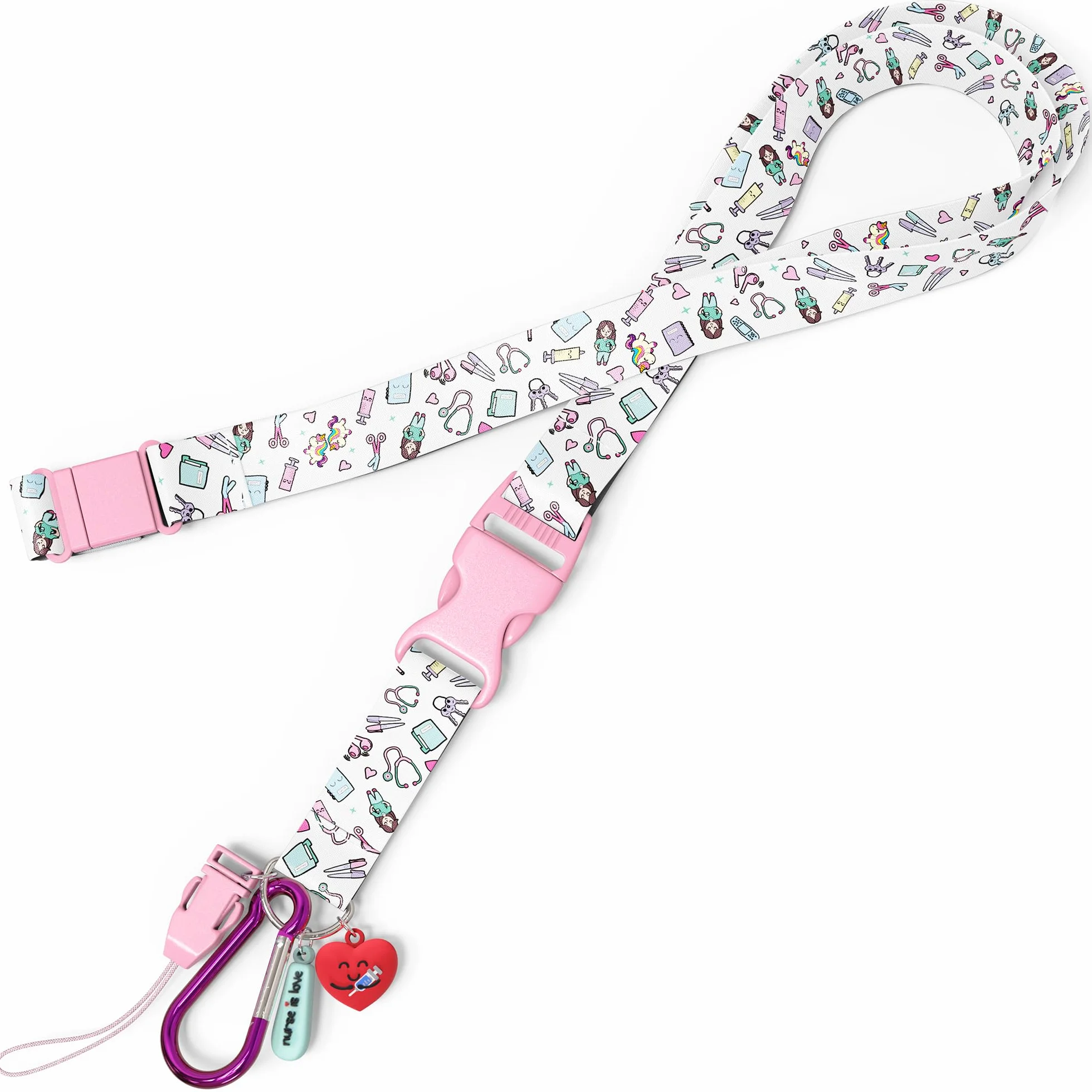 Personalized Nurse Lanyard with Clip and Carabiner for Keys, Scissors, ID Card Holder | Enfermera Accesorios