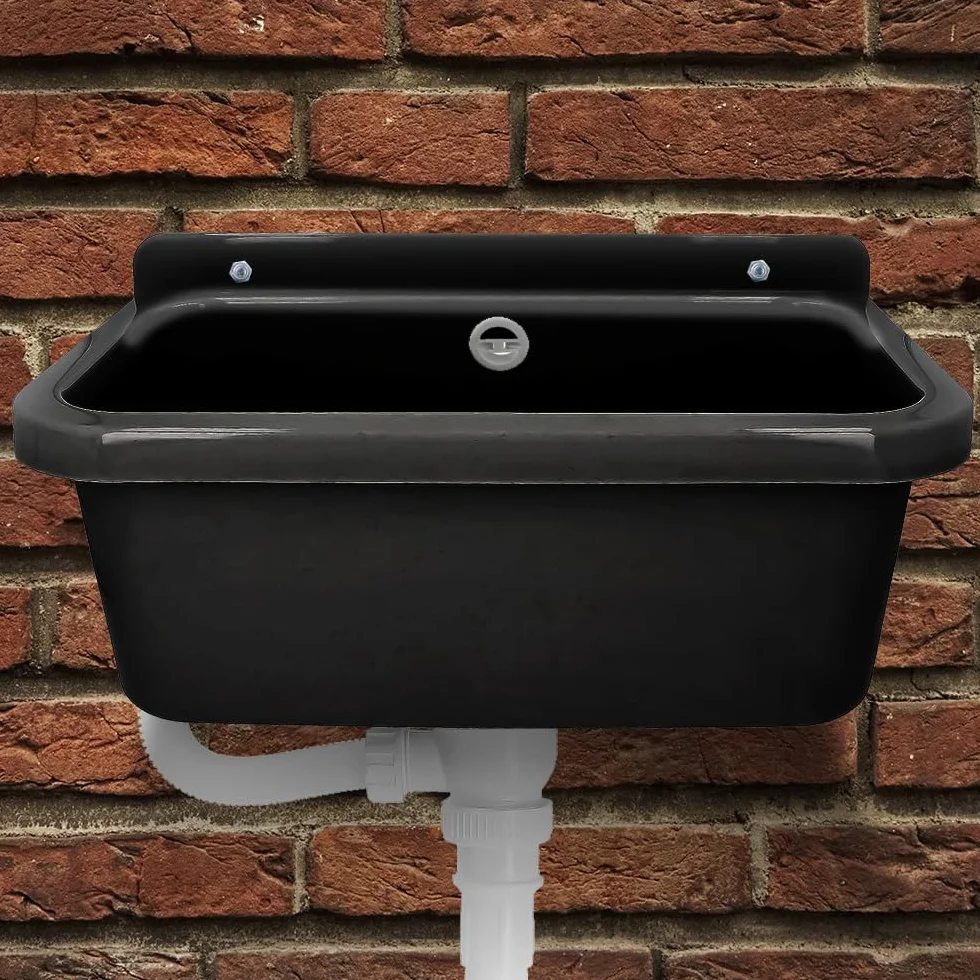 Lavabo de Cámara Fregadero Industrial Profunda Lavadero Exterior Comercial Lavamanos Jardín Garaje Lavandería Baños Fábrica 55 x 34 x 21 cm Negro
