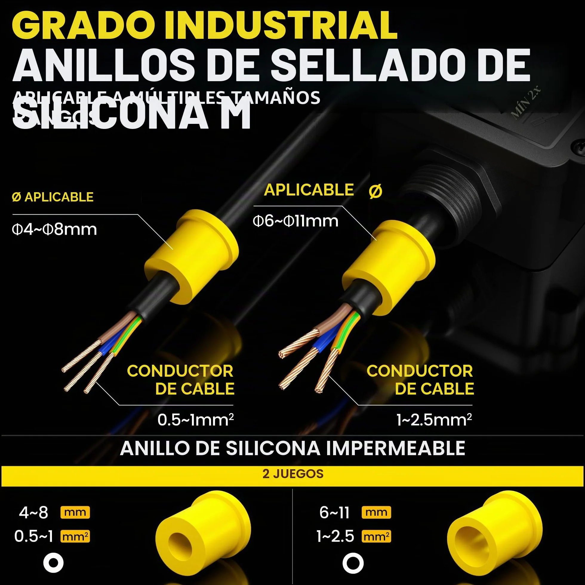PEBA Cajas de Conexiones Impermeables IP68, Conector de cable estanco, Caja de conexiones de conector de cable Exterior de 2 vías, Apto para cables 4-11 mm caja empalmes exterior Negro