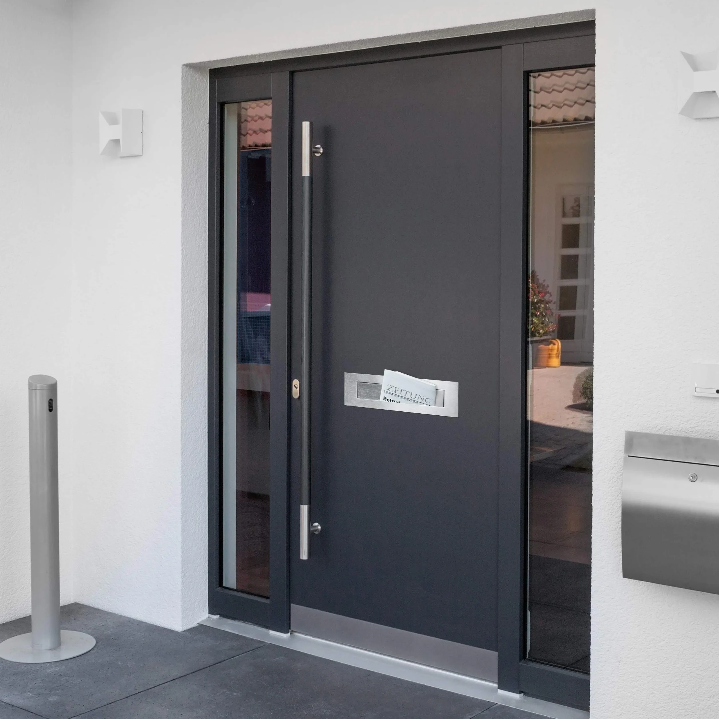 Tapa para periódicos Gedotec de acero inoxidable para puertas de entrada de casa y apartamento | Apertura para puerta de entrada de puerta de acero inoxidable | 1 pieza - Cubierta hacia el interior