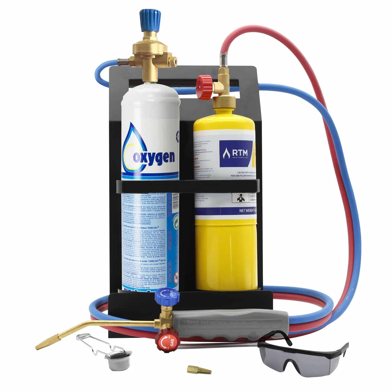 Kit de antorcha de oxígeno MAPP, soporte para tanque, gafas y encendedor de chispa de pedernal (cilindros de gas no incluidos)