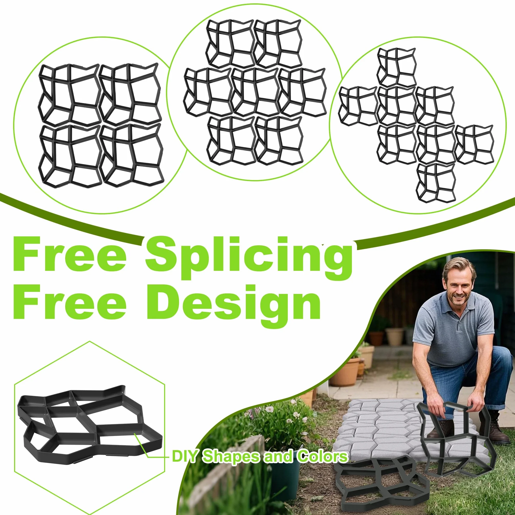 NAIZY 2x DIY Moldes De Hormigón Para Adoquines Negro 9 Rejillas Adoquines Irregulares 43x43x4cm Plástico, Para Caminos De Jardín