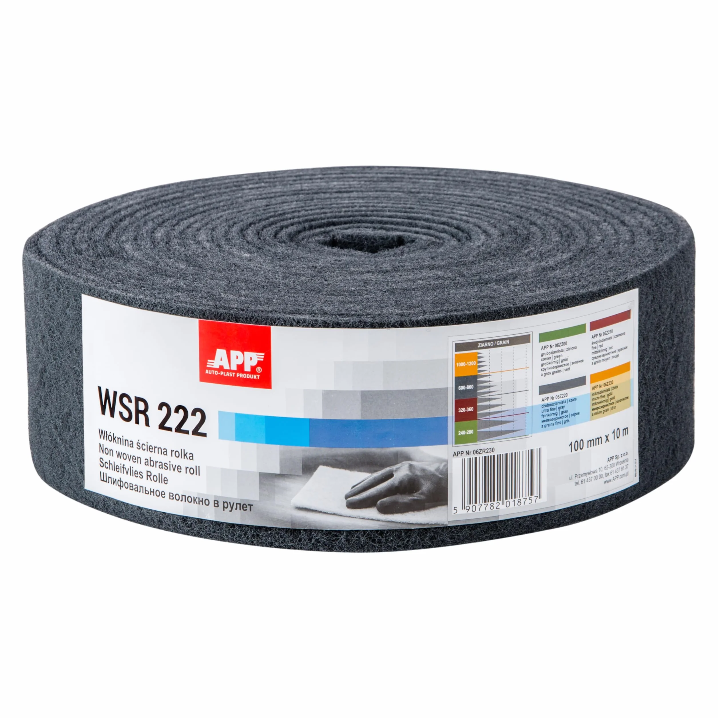 APP WSR 222 Rollo estropajo abrasivo, 100 mm x 10 m, gris | Abrasivo de vellón grano grueso 600-800 para lijar madera, metal y acero inoxidable