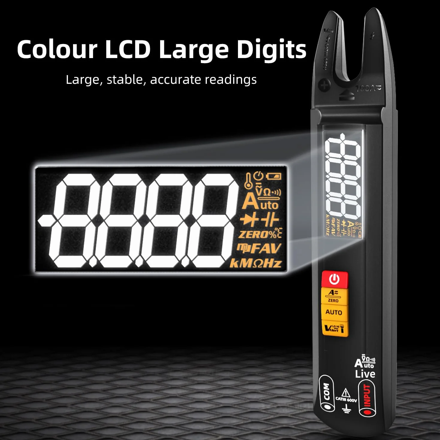 BSIDE U0 Mini Multímetro Digital Pinza Amperimétrica Abierta Totalmente Automático Medidor de Corriente Voltaje AC DC Resistencia y Continuidad Detector de Fase Recargable con Sonda de prueba