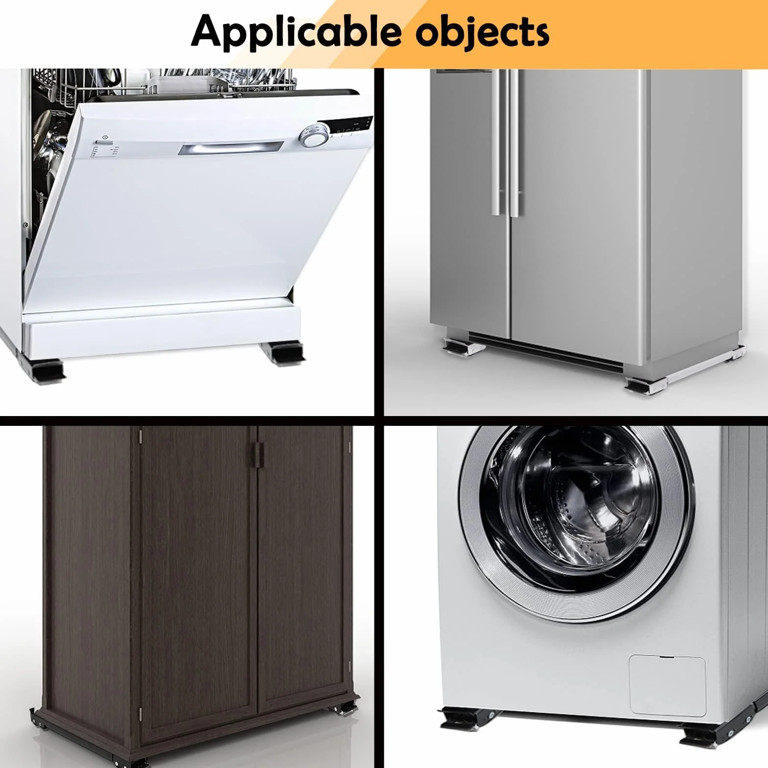 2 unidades de soporte ajustable para lavadoras, ruedas de muebles de acero inoxidable, pueden soportar 300 kg, ruedas de transporte de muebles con base antideslizante de goma para