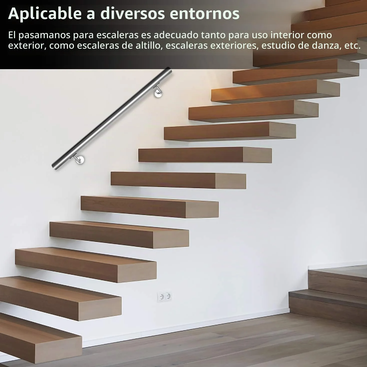 Pasamanos de acero inoxidable, pasamanos antideslizante, 80 cm, pasamanos de pared para exterior e interior con soportes de pared, material de montaje