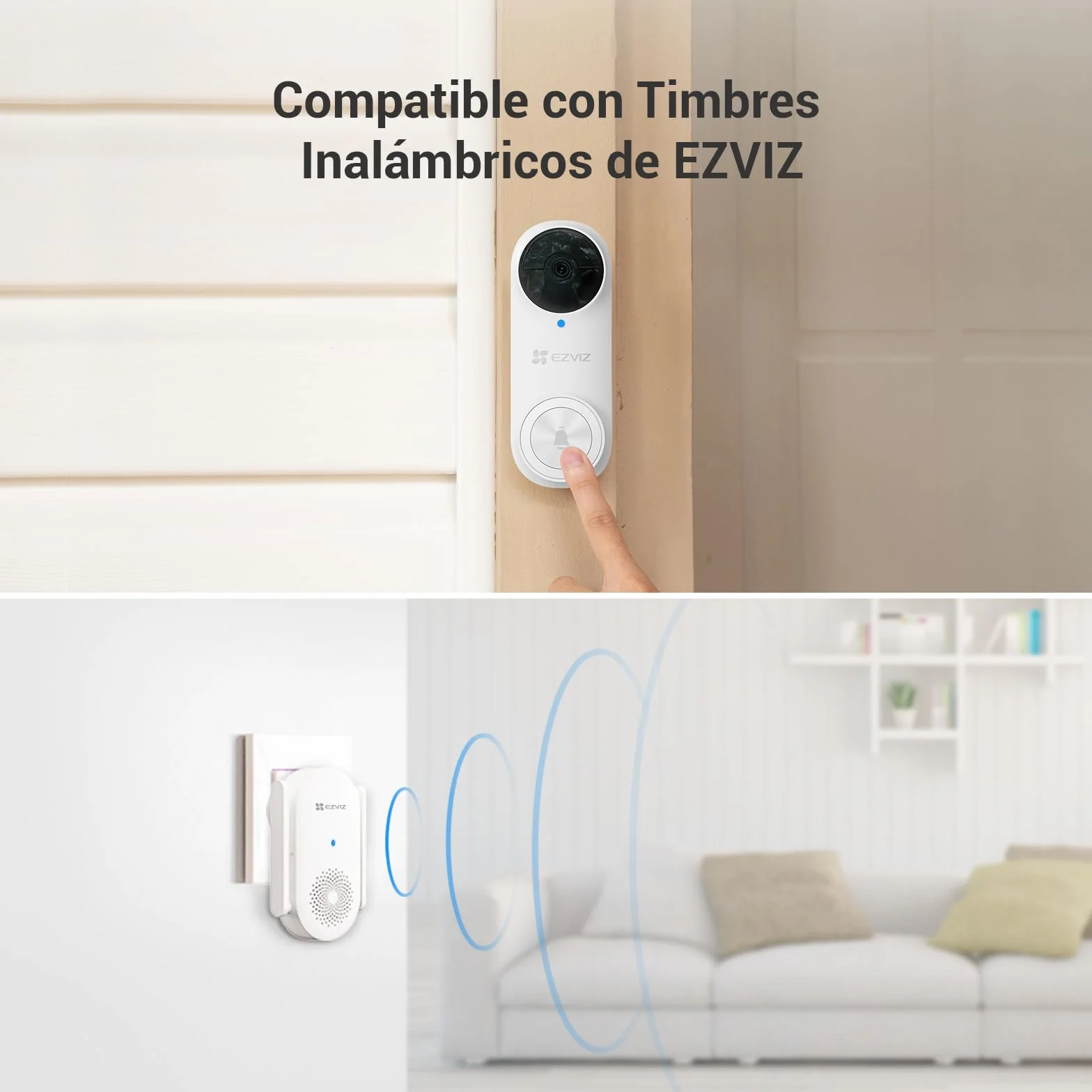 EZVIZ CH1 Chime WiFi Inteligente Timbre de Puerta, Timbre Interior Extra Compatible con Timbre con Vídeo EP3x Pro, Sirena Incorporada, Volumen Ajustable hasta 72dB, Antena Dual, Instalación Enchufable