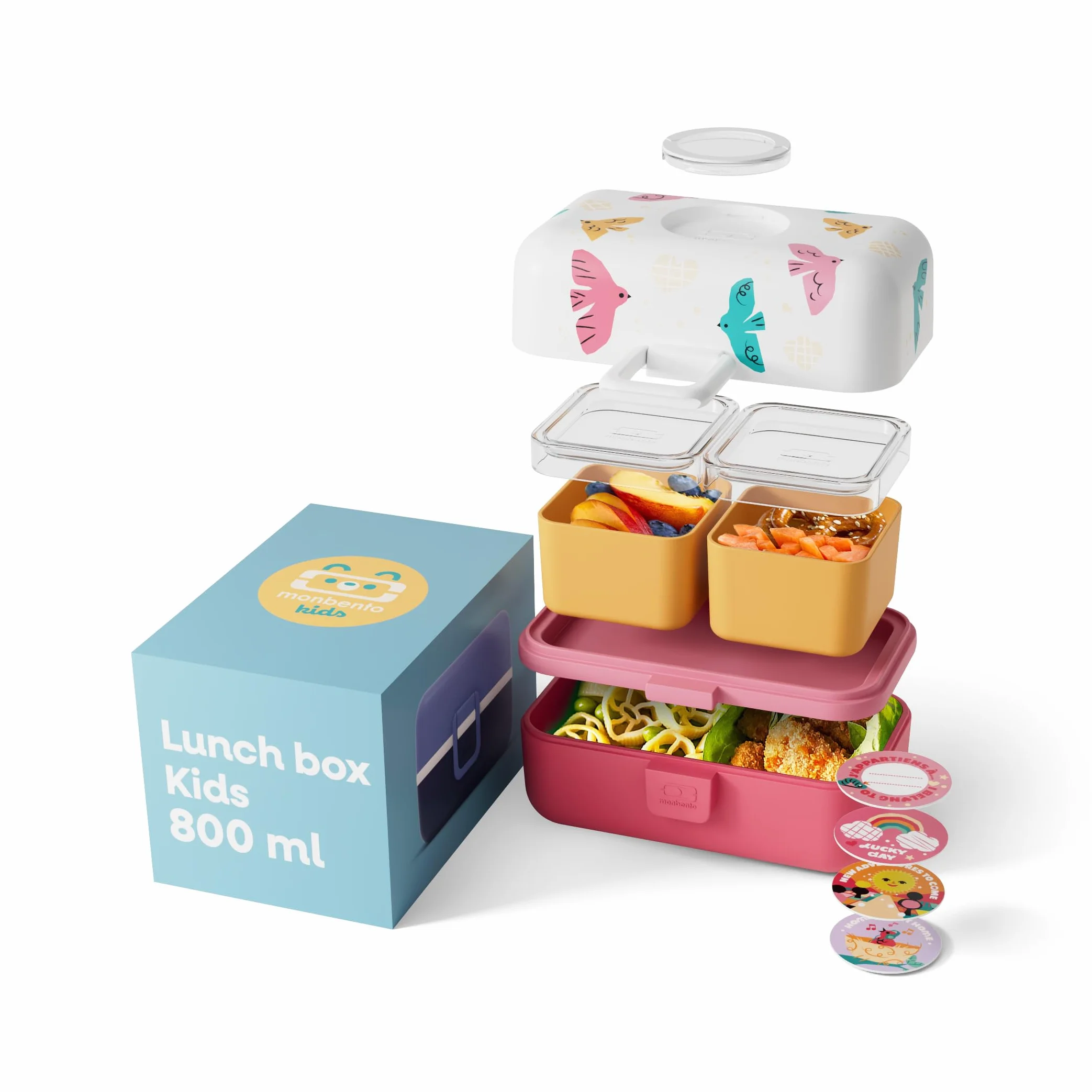 Monbento Fiambrera Infantil MB Tresor Rosa Birds Lonchera Niños Sin BPA Lunch Box