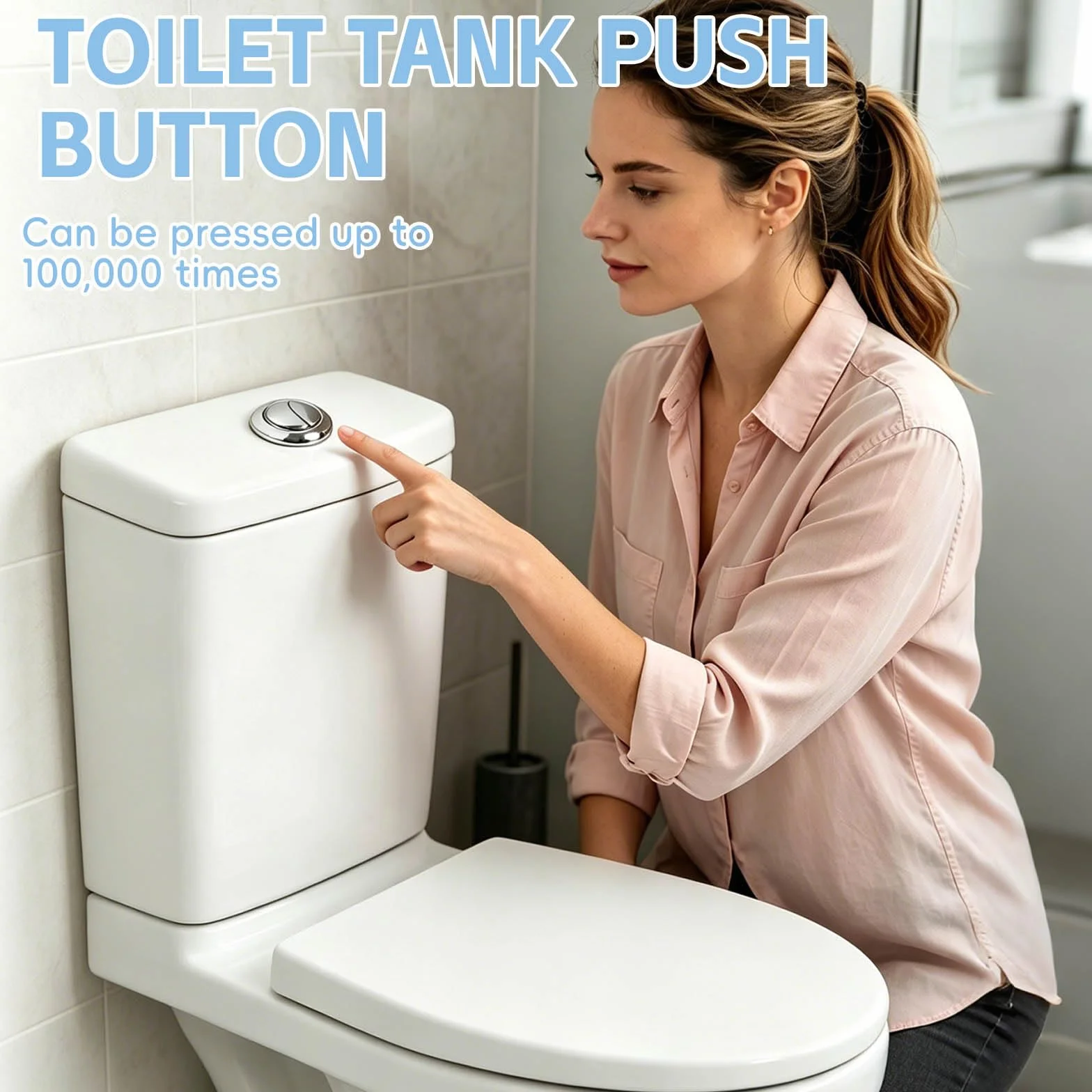 Botón Cisterna WC Universal, Doble Descarga, Kit Repuesto Pulsador, Compatible Diámetro 3,7-4,4cm, Diseño Plata