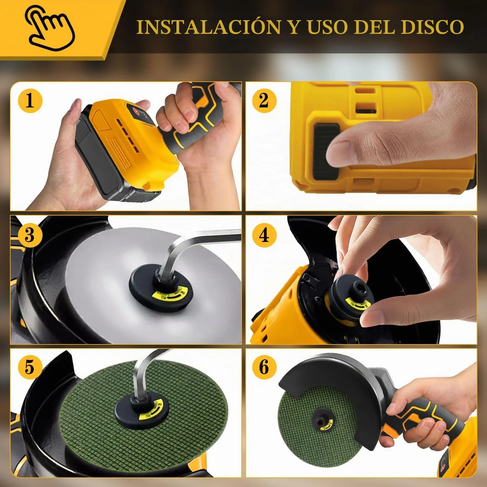 Amoladora angular inalámbrica para Dewalt 20 V, 12 000 rpm, herramienta de corte inalámbrica, amoladora eléctrica, motor sin escobillas con 6 cuchillas de 100 mm para cortar madera, plástico y metal