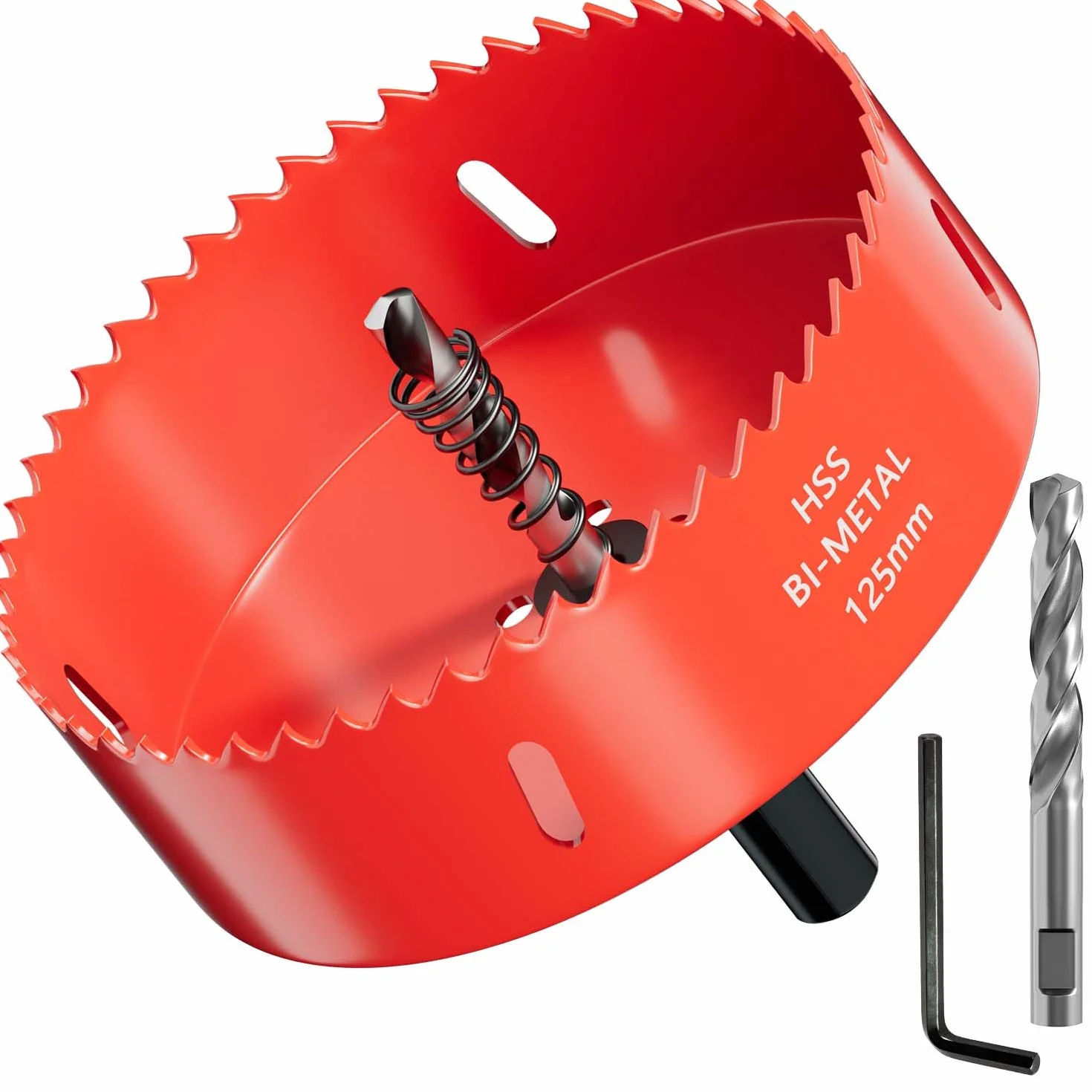HSS M42 Bi-metal 125 mm, con adaptador y taladro centrado, ideal para madera, plástico, paneles de yeso, madera contrachapada y metales, profundidad de corte de hasta 32 mm
