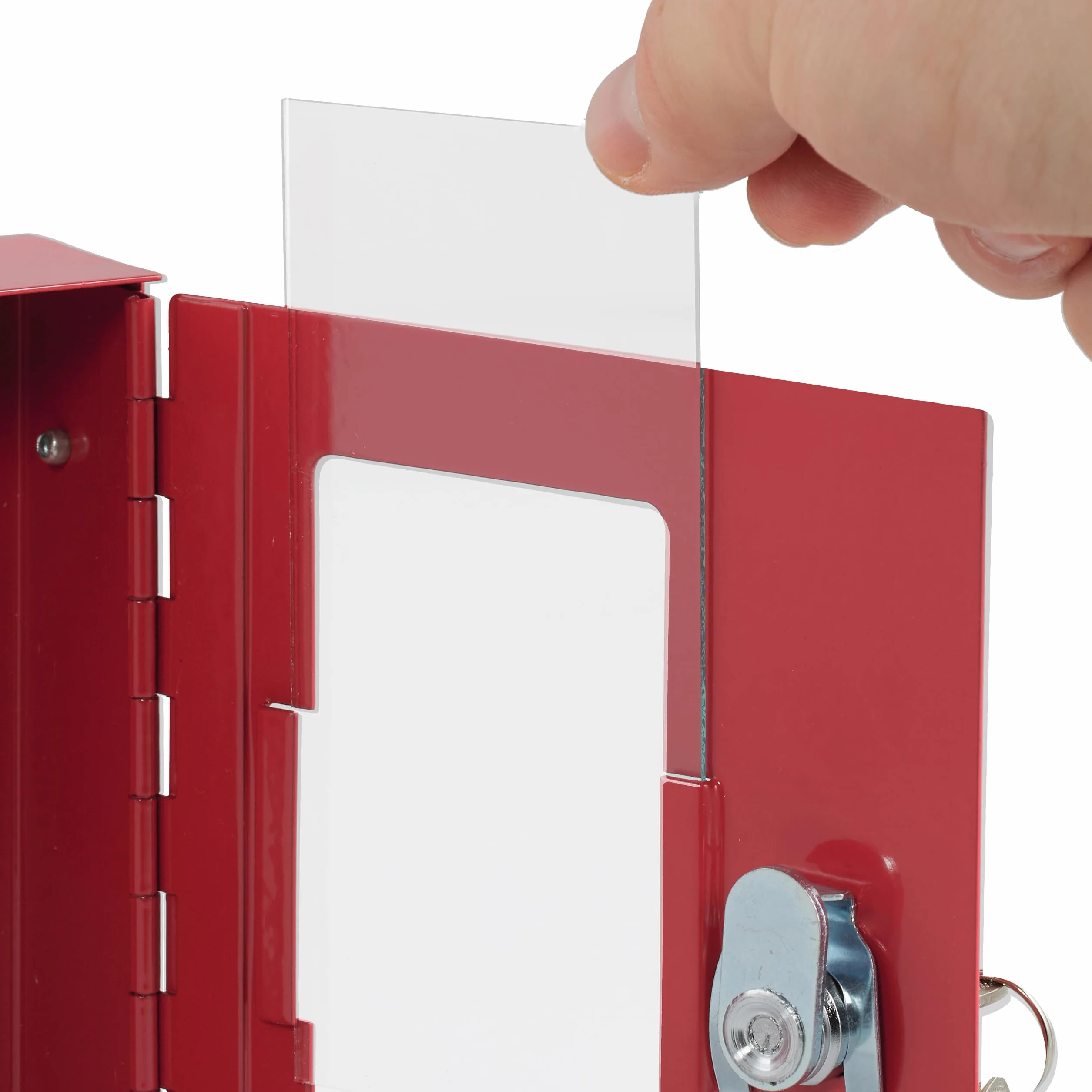Relaxdays Caja para Llave de Emergencia, Cajetín con Ventana de Vidrio y Rompecristales, Cerradura, Cajita Metal, Rojo