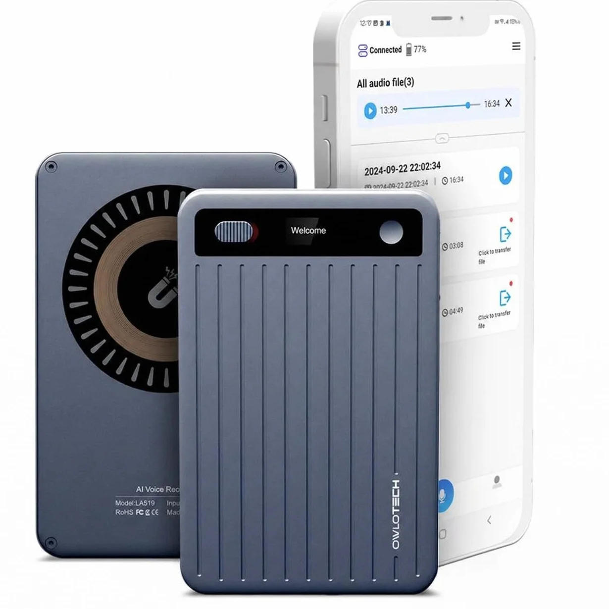 Grabadora de Voz Digital Magnus IA 64GB Transcripción Automática Traducción Mapas Mentales Bluetooth 85h Autonomía