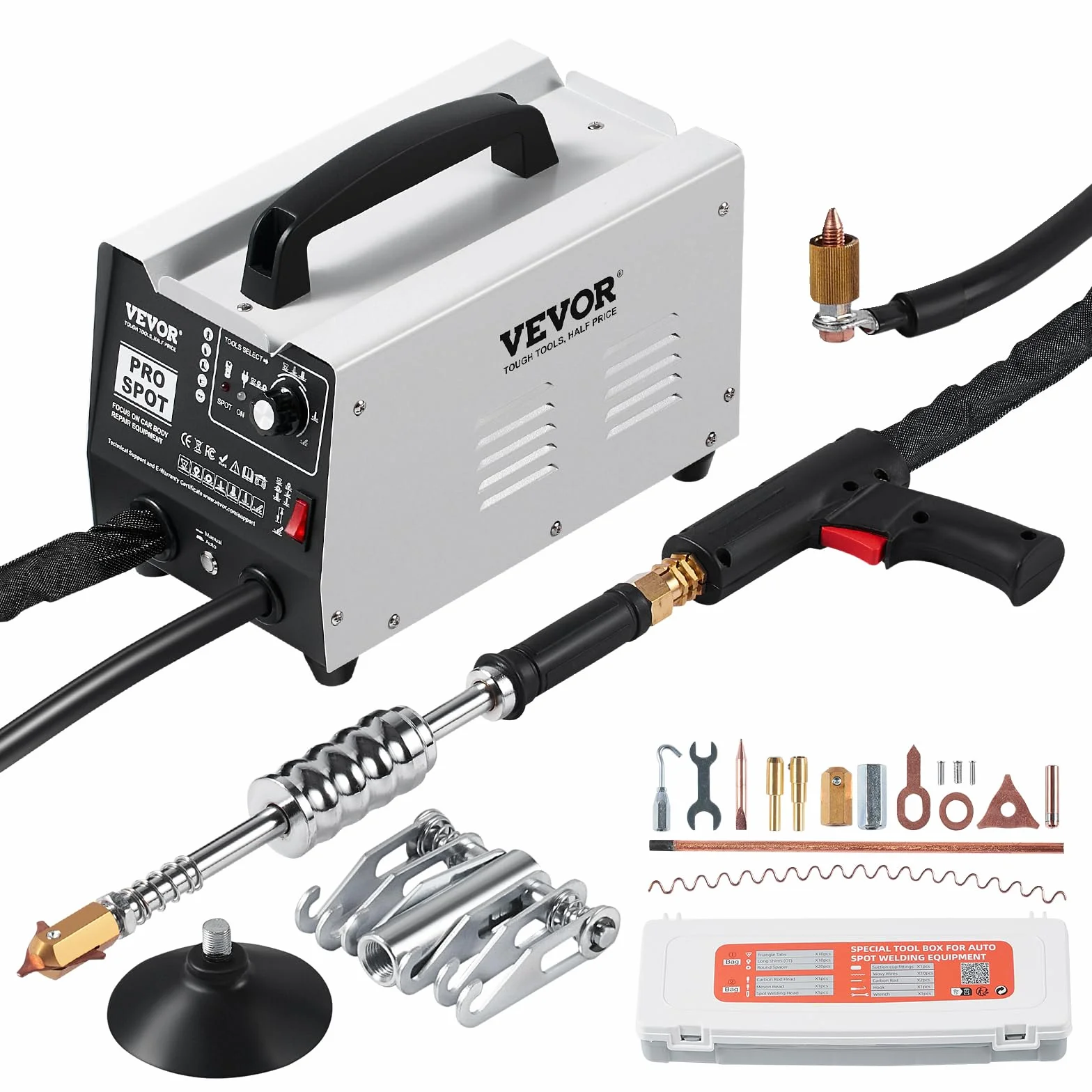 VEVOR Kit de Reparación de Abolladuras con Soldador de Pernos 1,8kW Extractor de Abolladuras con Soldador por Puntos con Soldadura Automática y Manual 7 Modos para Carrocería de Automóvil, Camión