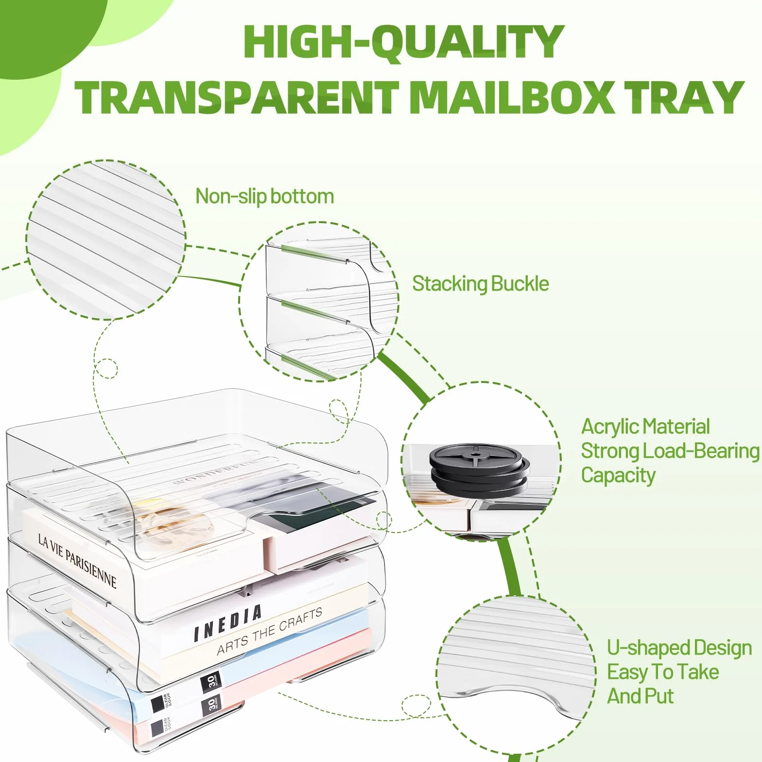Organizador Escritorio Pet Apilable Bandeja Acrílico Transparente Papel Oficina