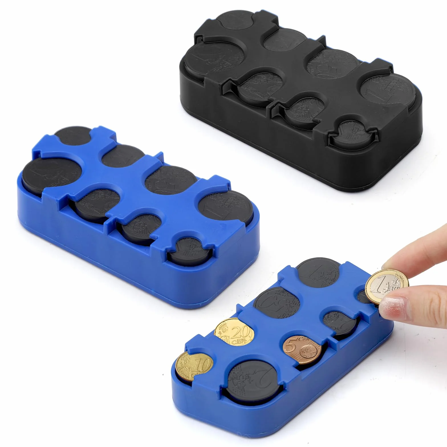 Caja almacenamiento monedas euro dispensador soporte fijación rápida