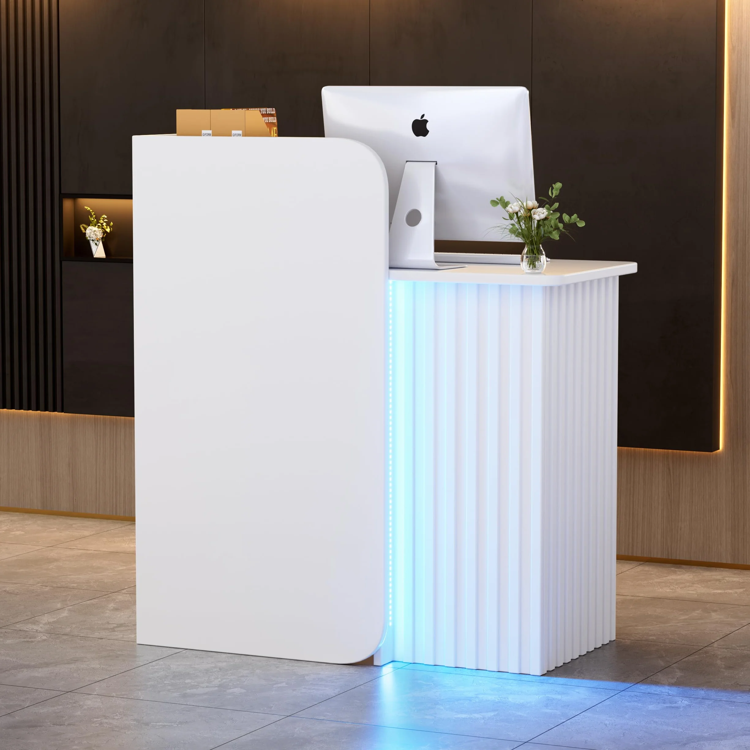 Mostrador de Recepción con Iluminación LED Moderno Escritorio Compacto Blanco 44x80x100 cm