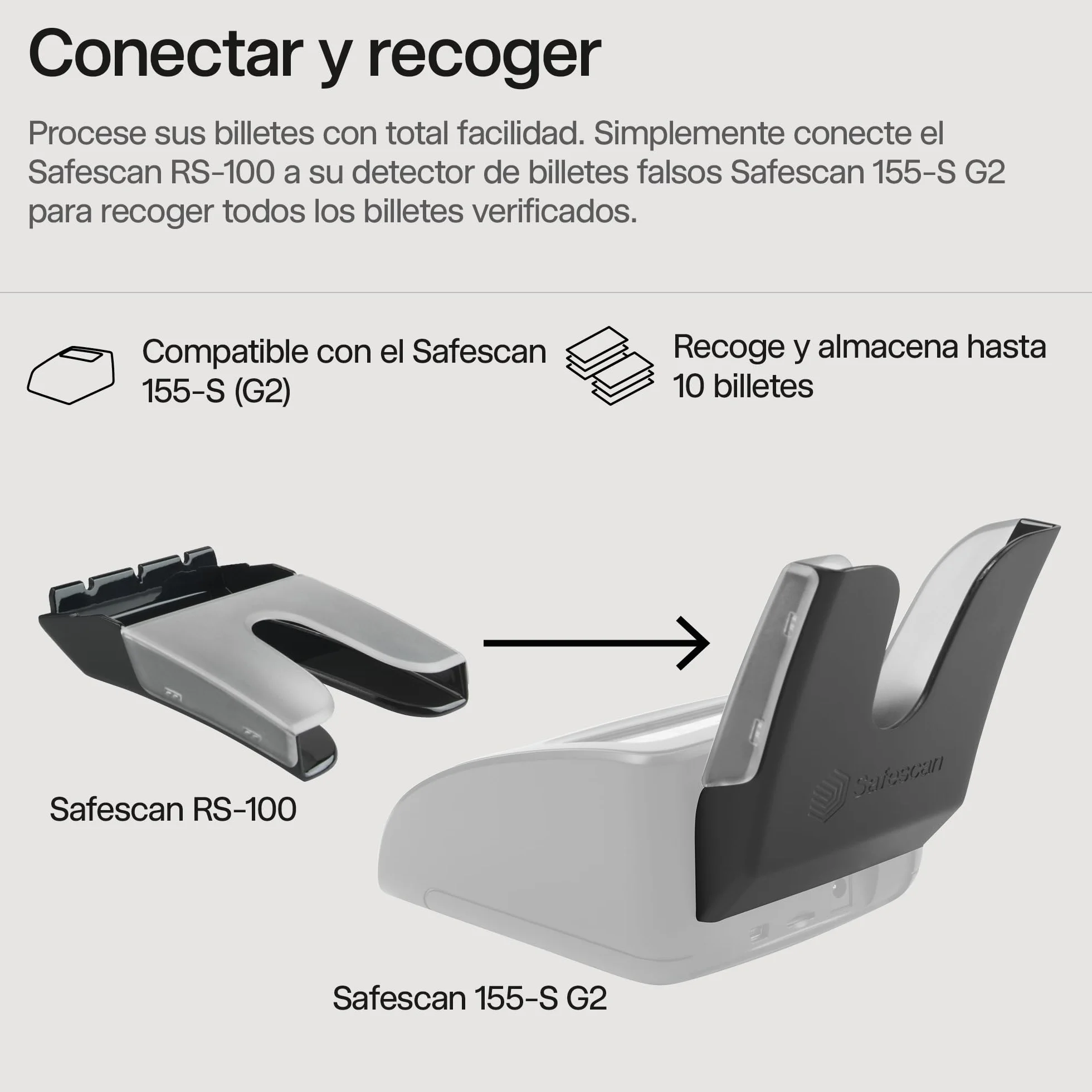Safescan RS-100 Apilador recoger billetes verificados detector billetes falsos extraíble fija Safescan 155-S