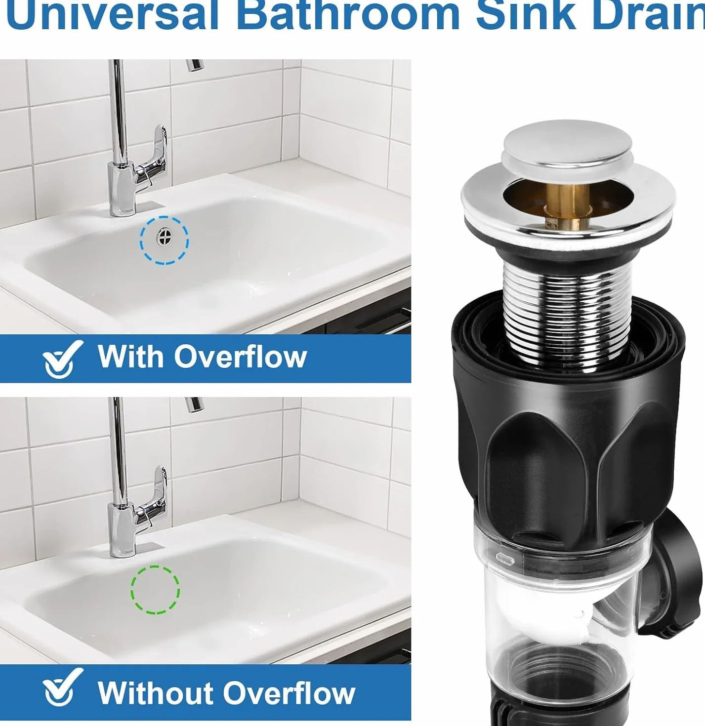 Sifón Lavabo Extensible 300-1000 Mm con Flexible Kits Desague Fregadero Drenaje Filtro Desplegable Negro