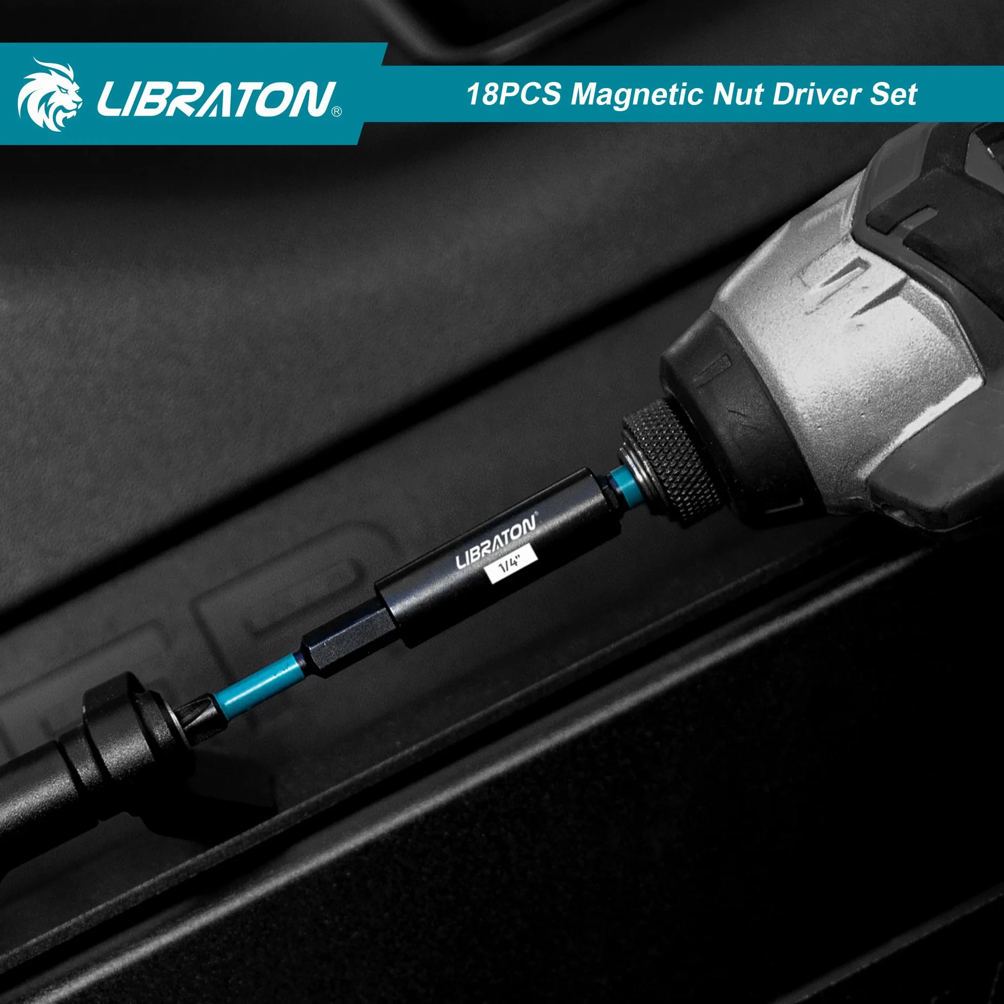 LIBRATON 18 Piezas Juego de Destornilladores Magnéticos para Tuercas para Taladro de Impacto, Métrico, Destornilladores para Tuercas de 5-14MM, Profundas de 6-17MM, Portapuntas, para Reparación