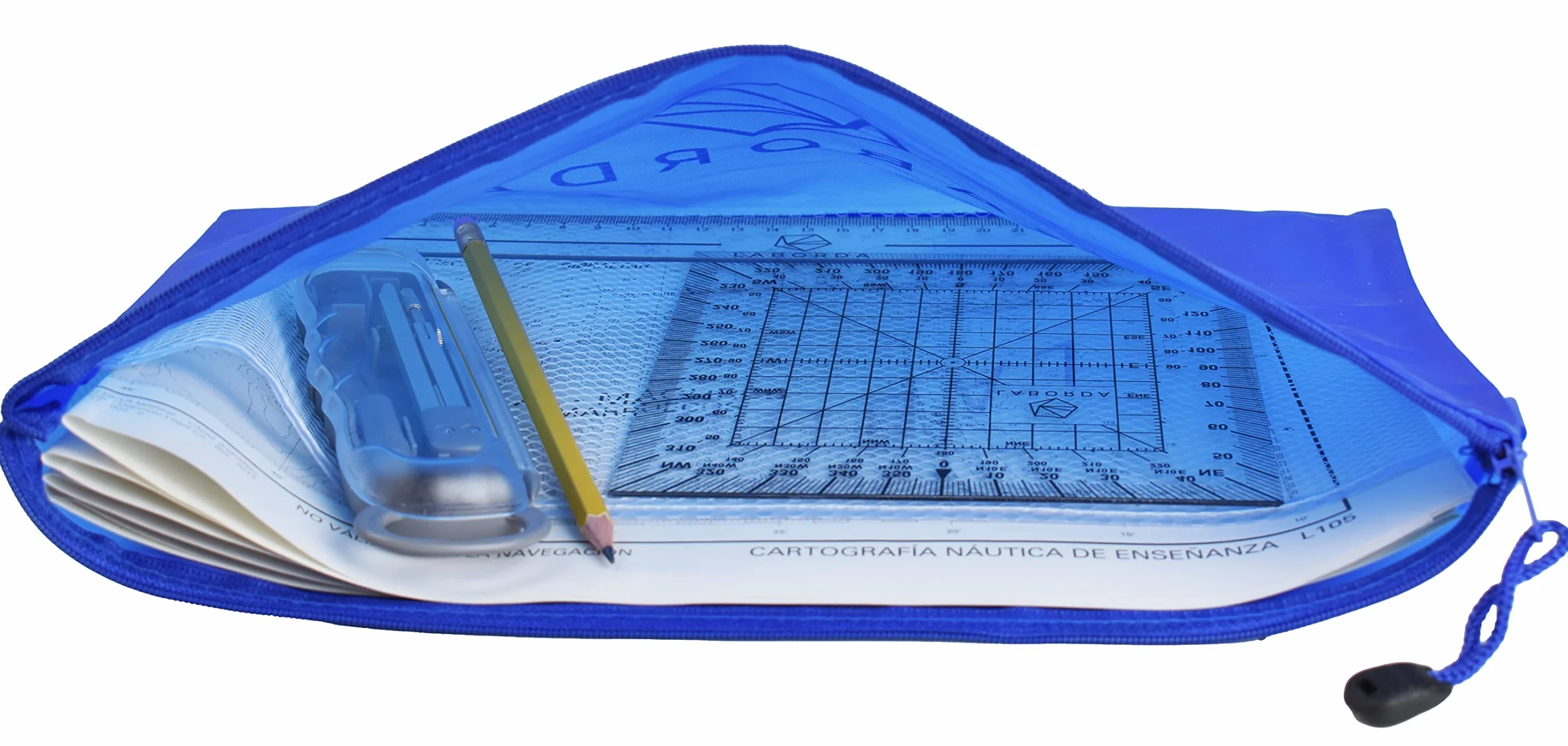 Kit Examen Per - Transportador de Ángulos Náutico, 3 Cartas Náuticas, Compás, Regla, Lápiz 2HB, Estuche