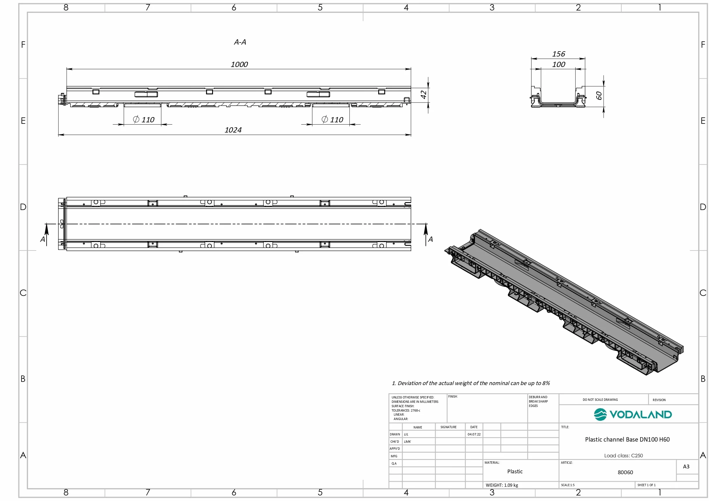 VODALAND - Canal de Drenaje con Rejilla Oculta Ranurada de Acero Inoxidable - Kit de 3 Metros para Jardín, Aguas Pluviales y Desagüe | Solución Elegante y Funcional para Exteriores