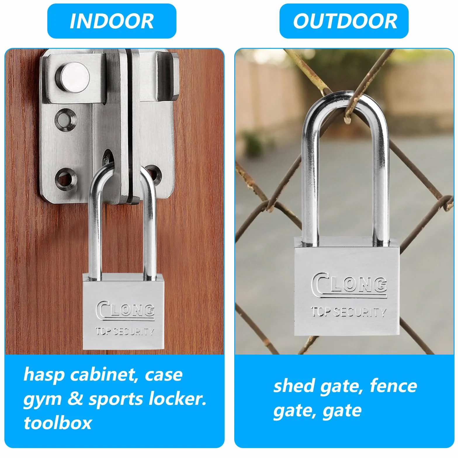 2 Candados de Grillete Largo Con Llaves para Cobertizo, Gimnasio, Taquilla, Valla, Garaje, Jardín, Puerta, Maleta - Al Aire Libre [2 Unidades]