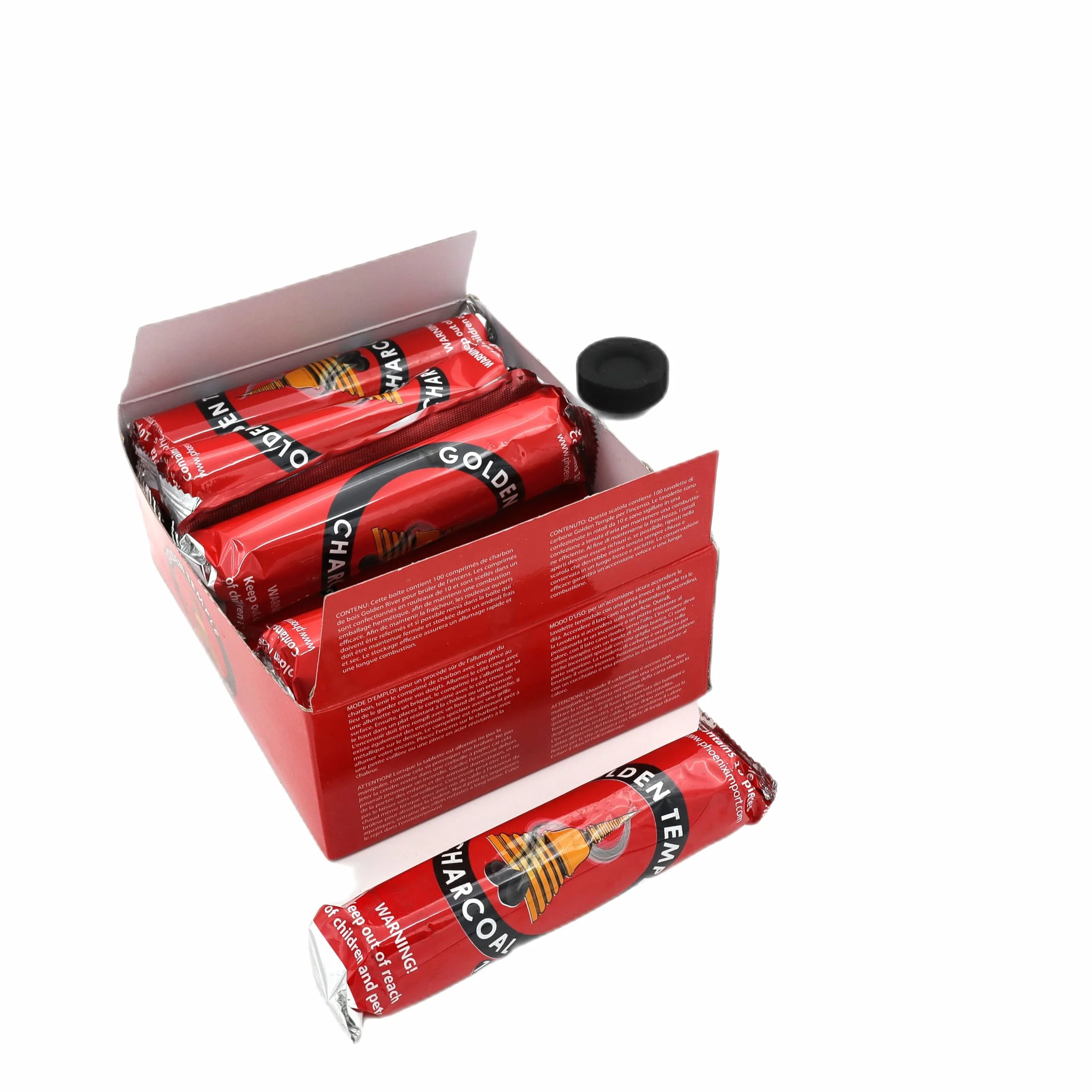 LivuX 100 pastillas de carbón de incienso 33 mm – carbón ahumado de encendido rápido, 10 rollos, ideal para quemar incienso