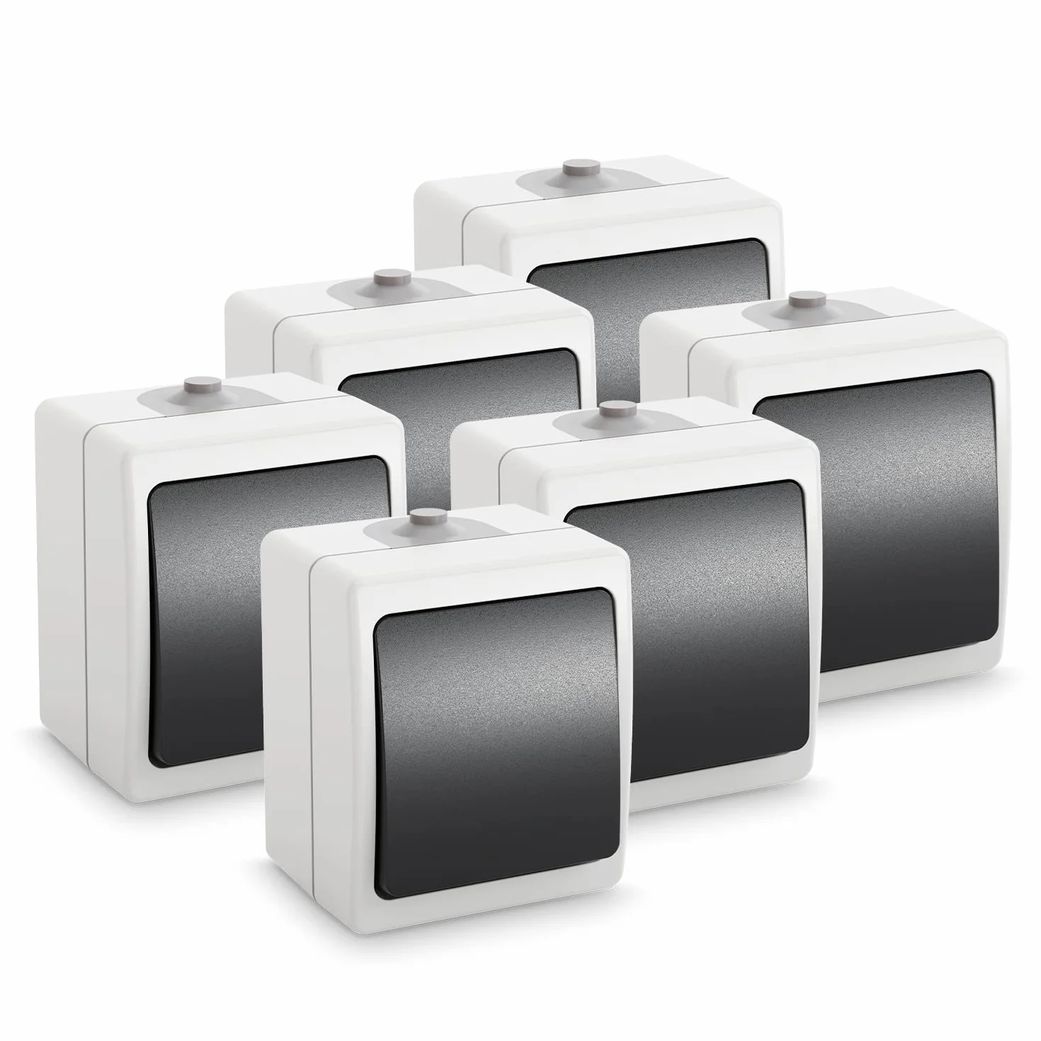 ABSINA Interruptor de superficie para lugares húmedos - 6x interruptor de superficie de 1 gancho IP54, 250V, 10A