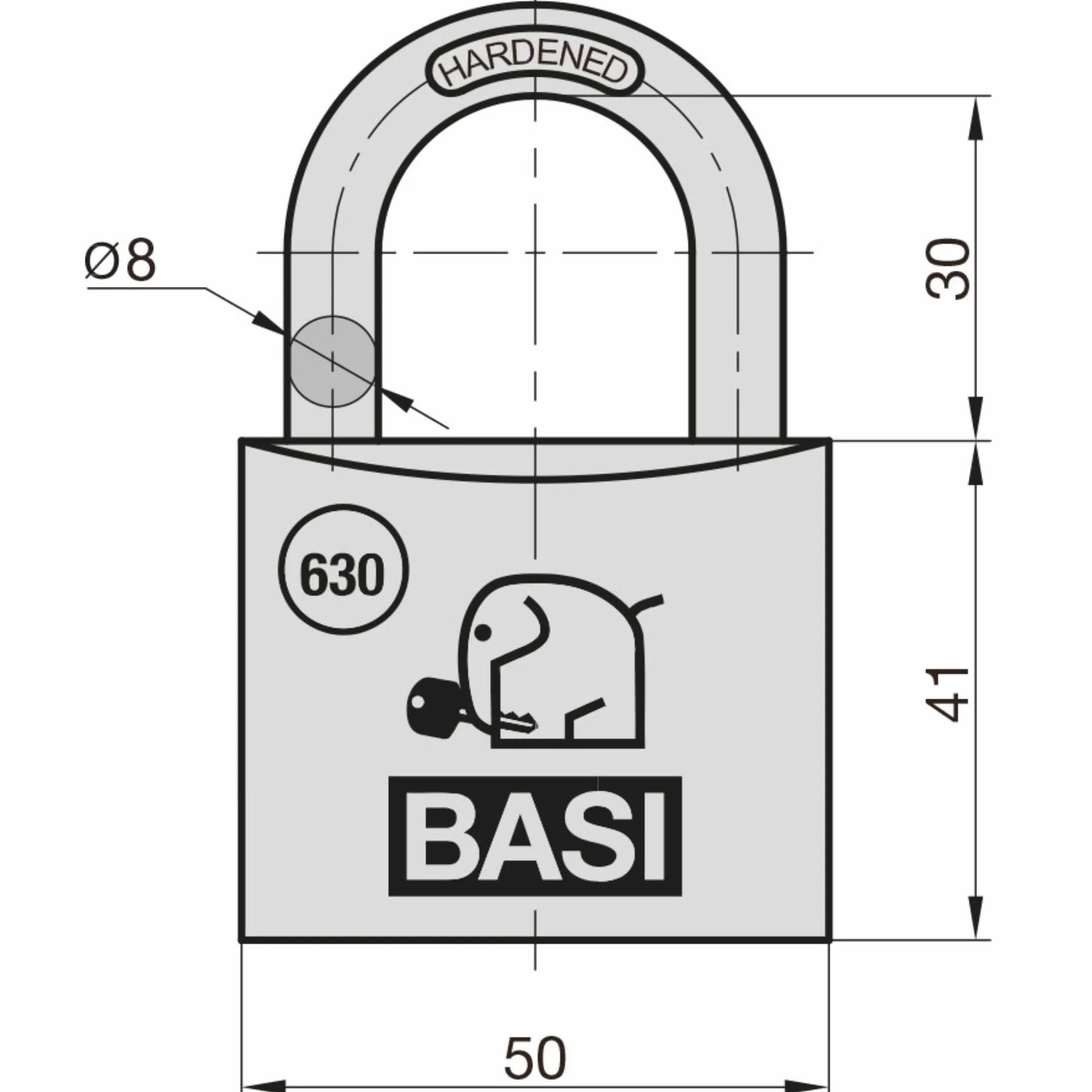 BASI Juego de 6 candados | 50 mm | cierre uniforme | carcasa de aluminio macizo | grillete de acero endurecido | candado seguro | grosor de 7 mm | 6 unidades
