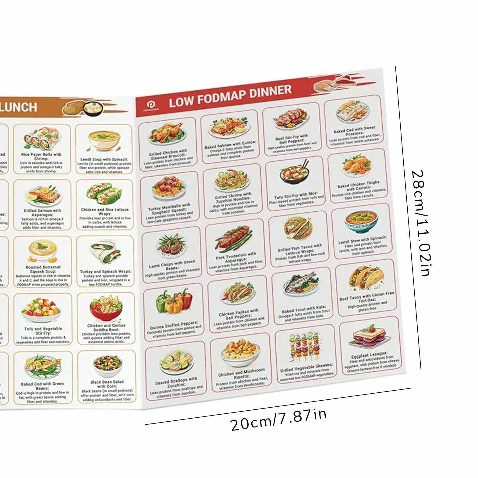 Tabla de lista de alimentos baja en FODMAP, folleto imprimible para principiantes, lista de alimentos para diabetes