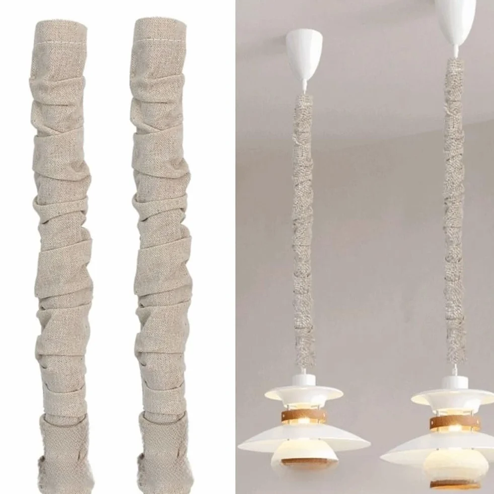 Paquete de 2 cubiertas de cadena de araña de tela de 6 pies, protector de cable eléctrico para colgar luces, cables de TV y barras de cortina, material de lino de algodón beige, decoración