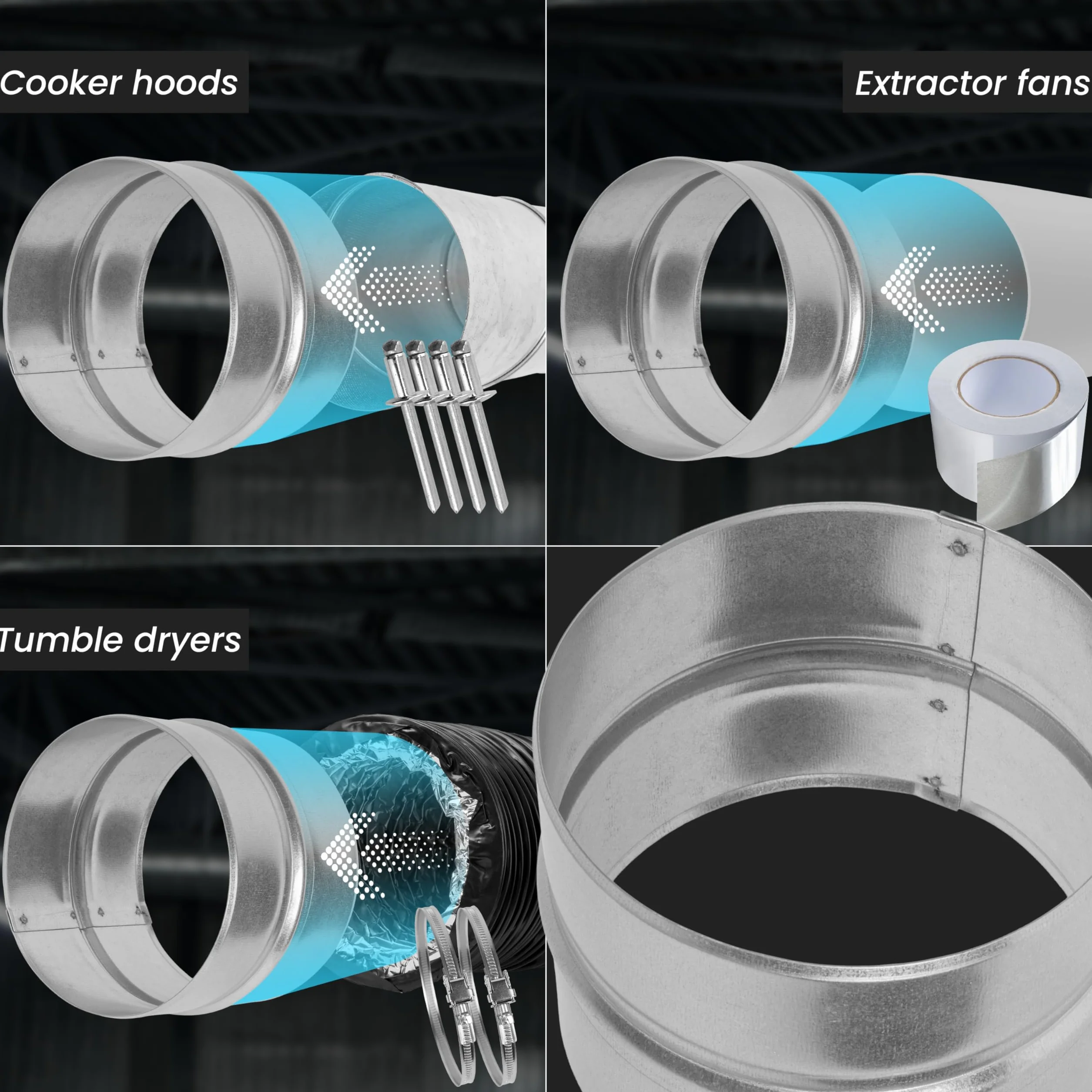Repa Market Conector de tubo de conducto de 125mm / 5 pulgadas - Conectores de conducto redondos galvanizados macho para tubo de conducto de metal - Acoplador de conducto en línea para interior