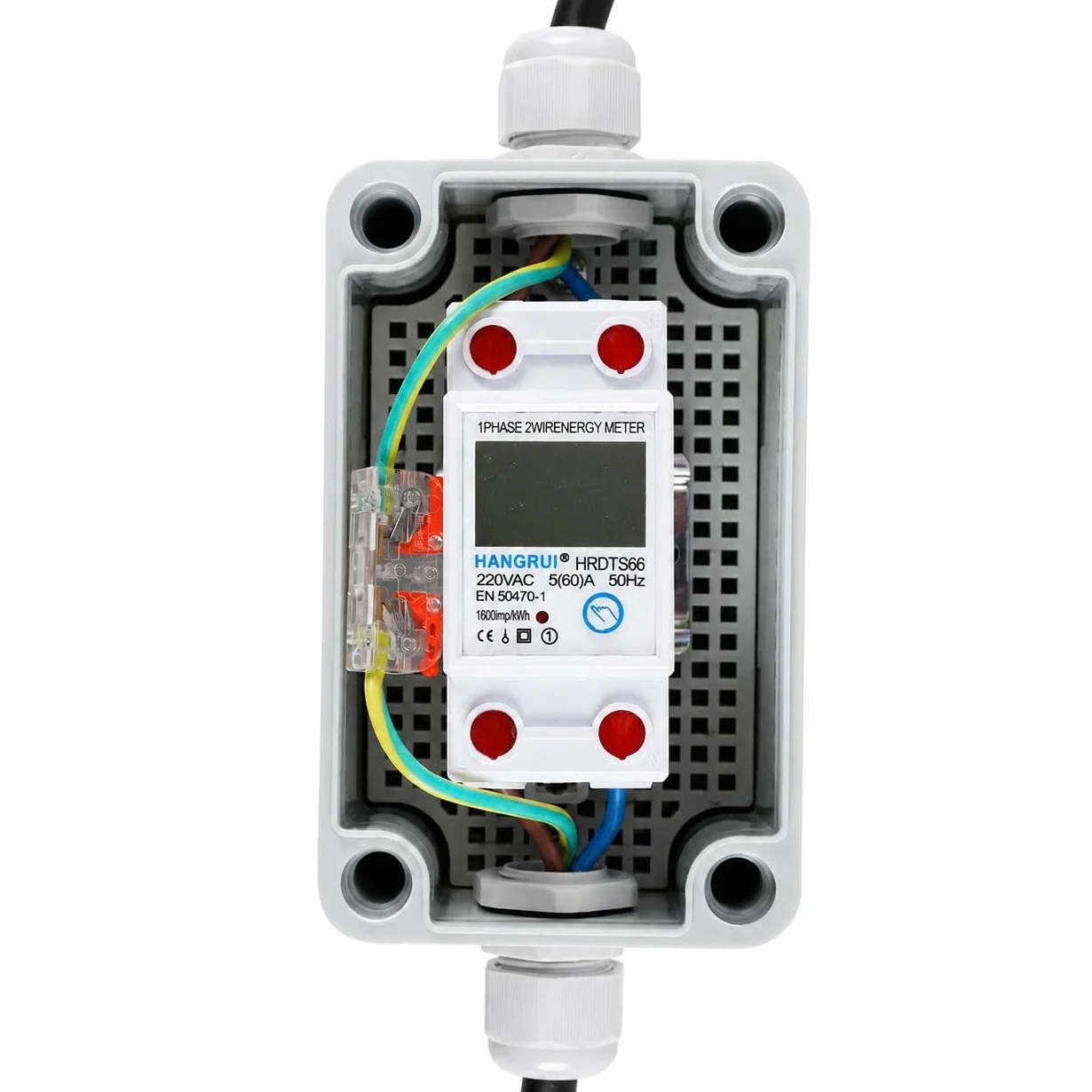 Contador de electricidad móvil de 230 V, IP67, con 2 cables de 1,5 m | Pantalla LCD con función de memoria y botón de reinicio para medición móvil