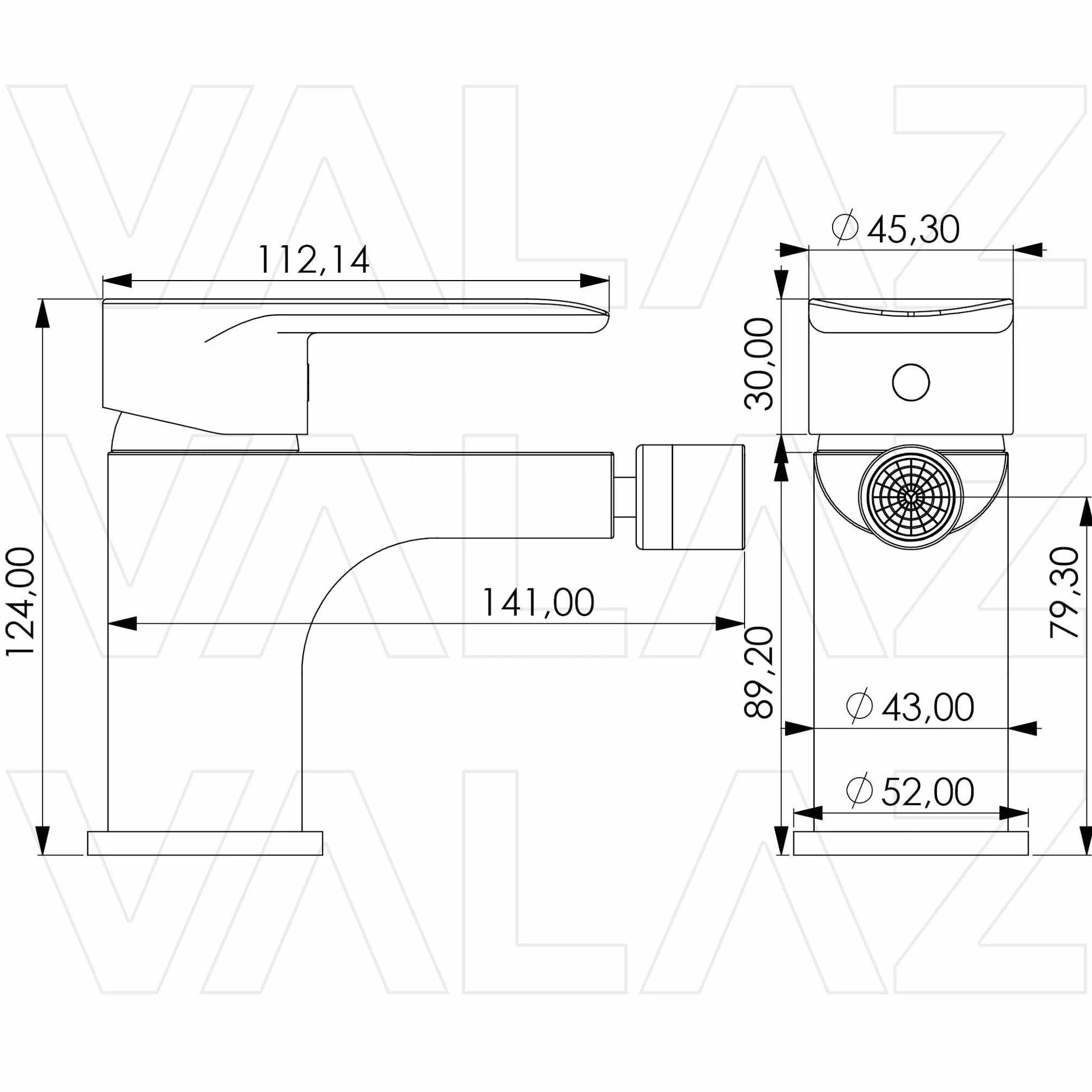 VALAZ Grifo Bidet Cromado Monomando Lavabo Mezclador Agua Fría Caliente Latón Inoxidable Serie Turia