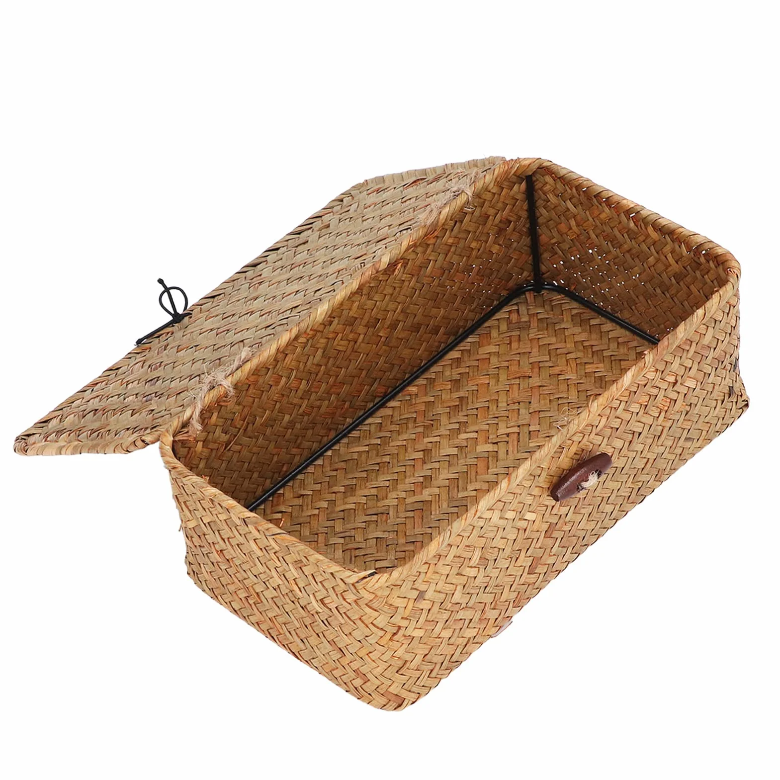 Cesta de Mimbre Rectangular con Tapa Organizador Almacenamiento Hogar Jardín Hecho a Mano