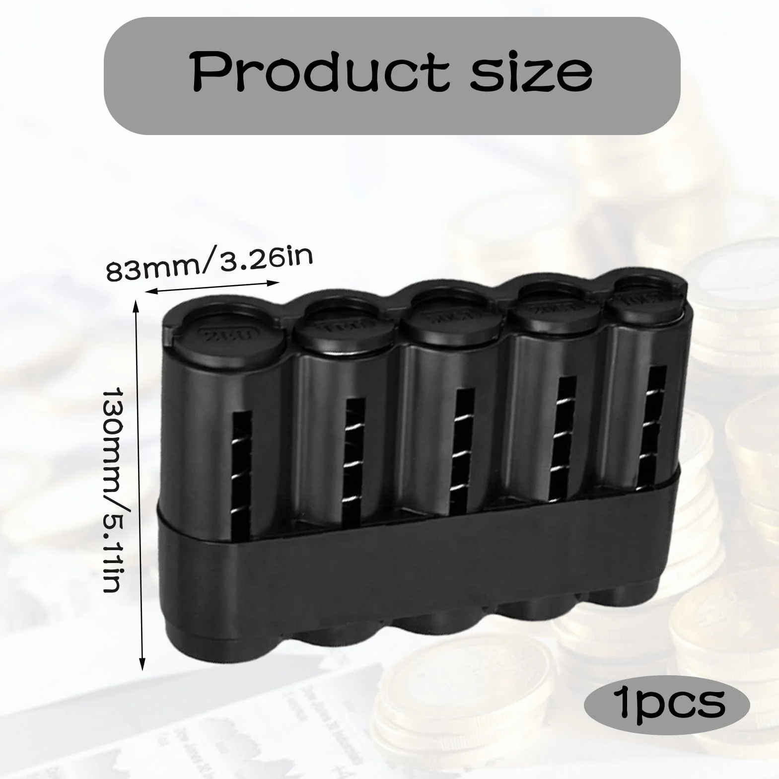 Caja para monedas dispensador de plástico negro 5 denominaciones 2EU 1EU 50CT 20CT 10CT