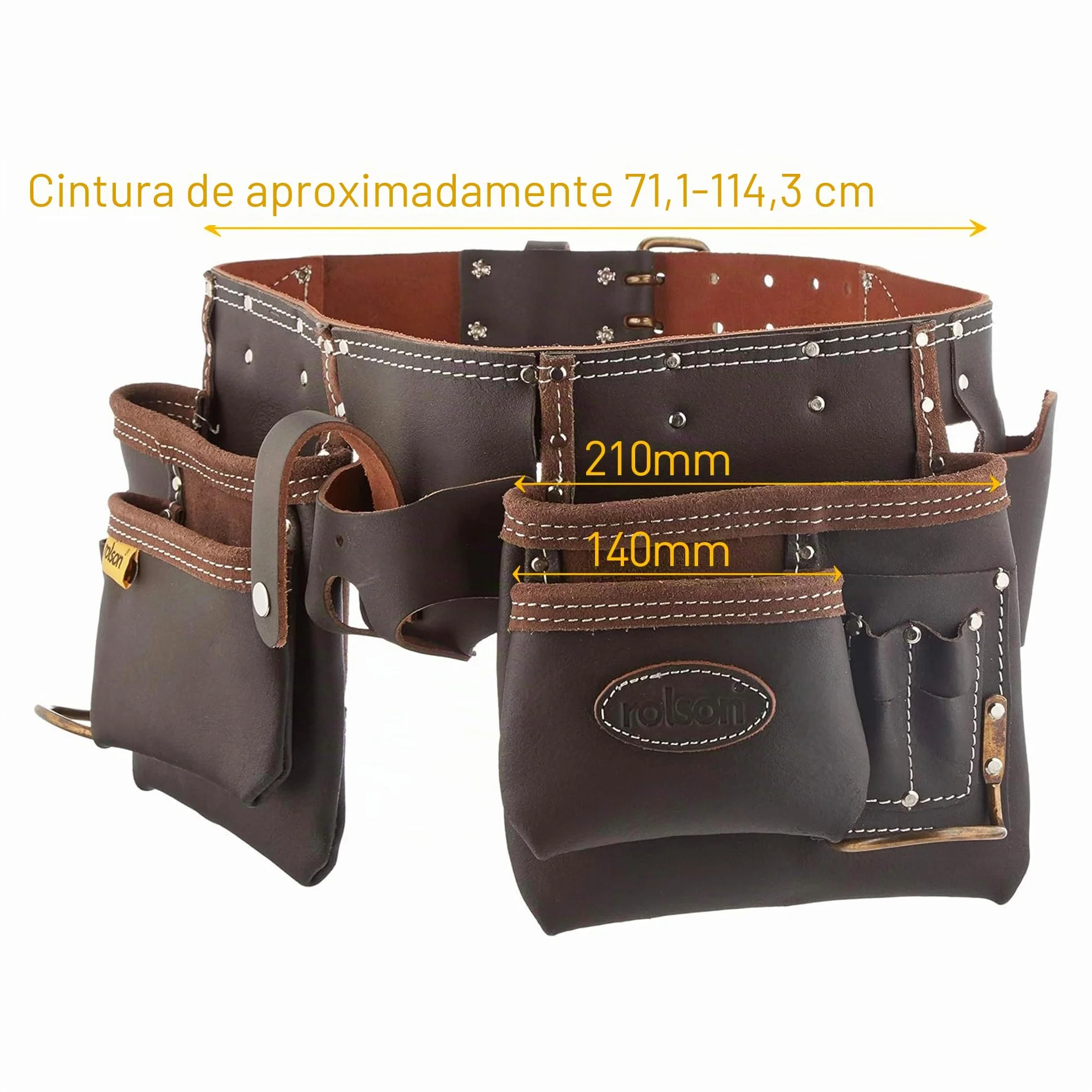 Rolson 68851 - Cinturón de herramientas profesional curtido al aceite para constructores, techadores, carpinteros