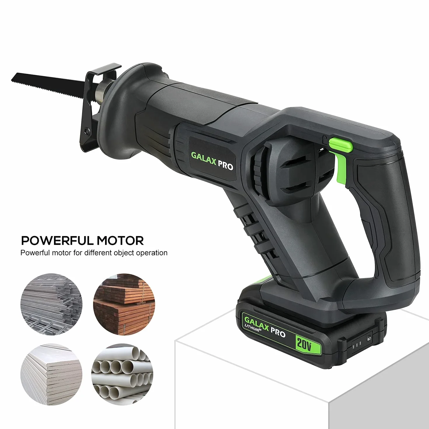 GALAX PRO Sierras alternativas, sierra de pilas,3000 SPM sierra alternativa con batería, profundidad de corte máxima de 150 mm, incluida batería 20 V DC 2.0 Ah, hoja
