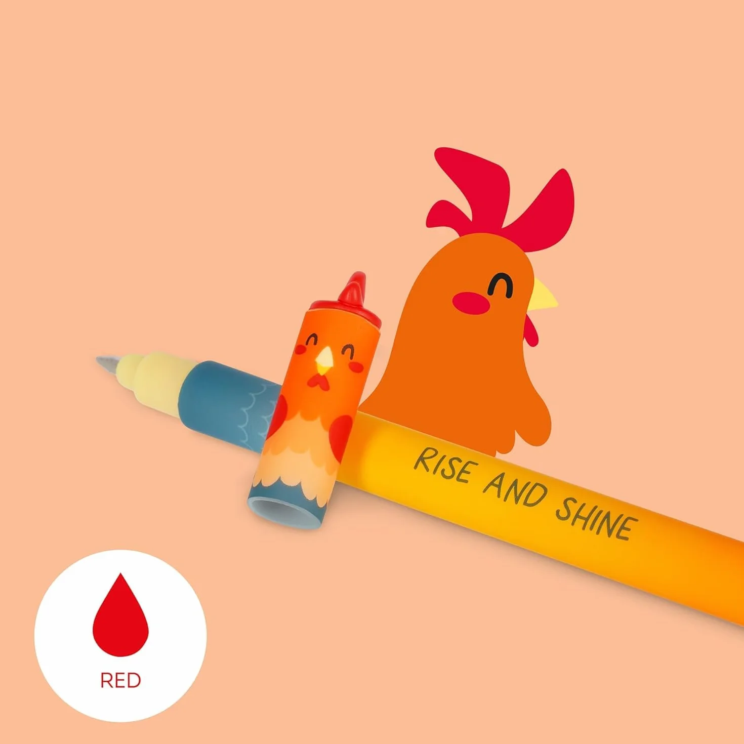 Legami Set de 4 bolígrafos de gel borrable Farm Sweet Farm, tinta termosensible, 0.7 mm, negro, rosa, verde, rojo