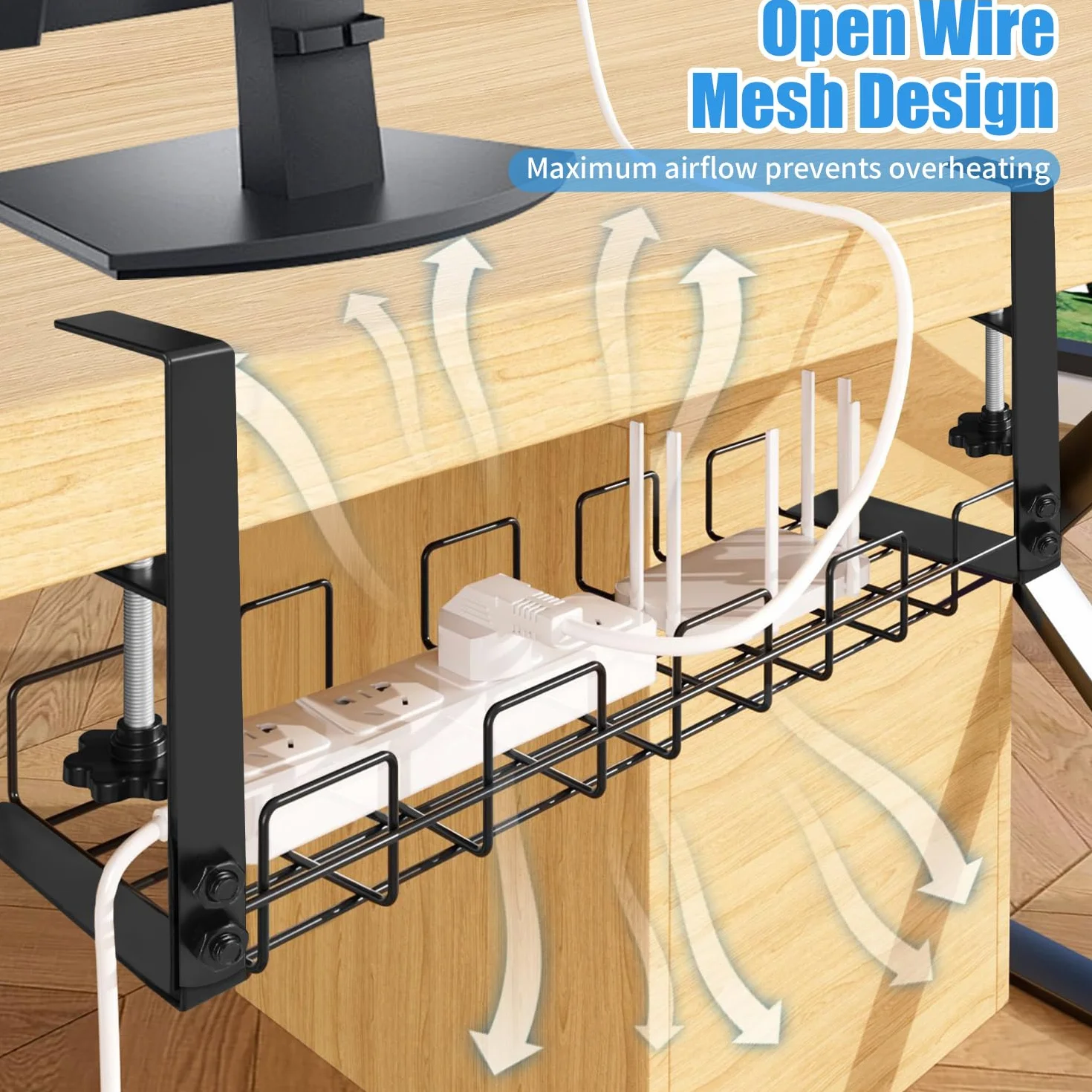 Bandeja de Gestión Cables Debajo Mesa Escritorio Gaming,Organizador de Cables,Accesorios para Almacenar y Esconder Cables, Regleta de Soporte para Ordenador,Oficina (1 Piezas)