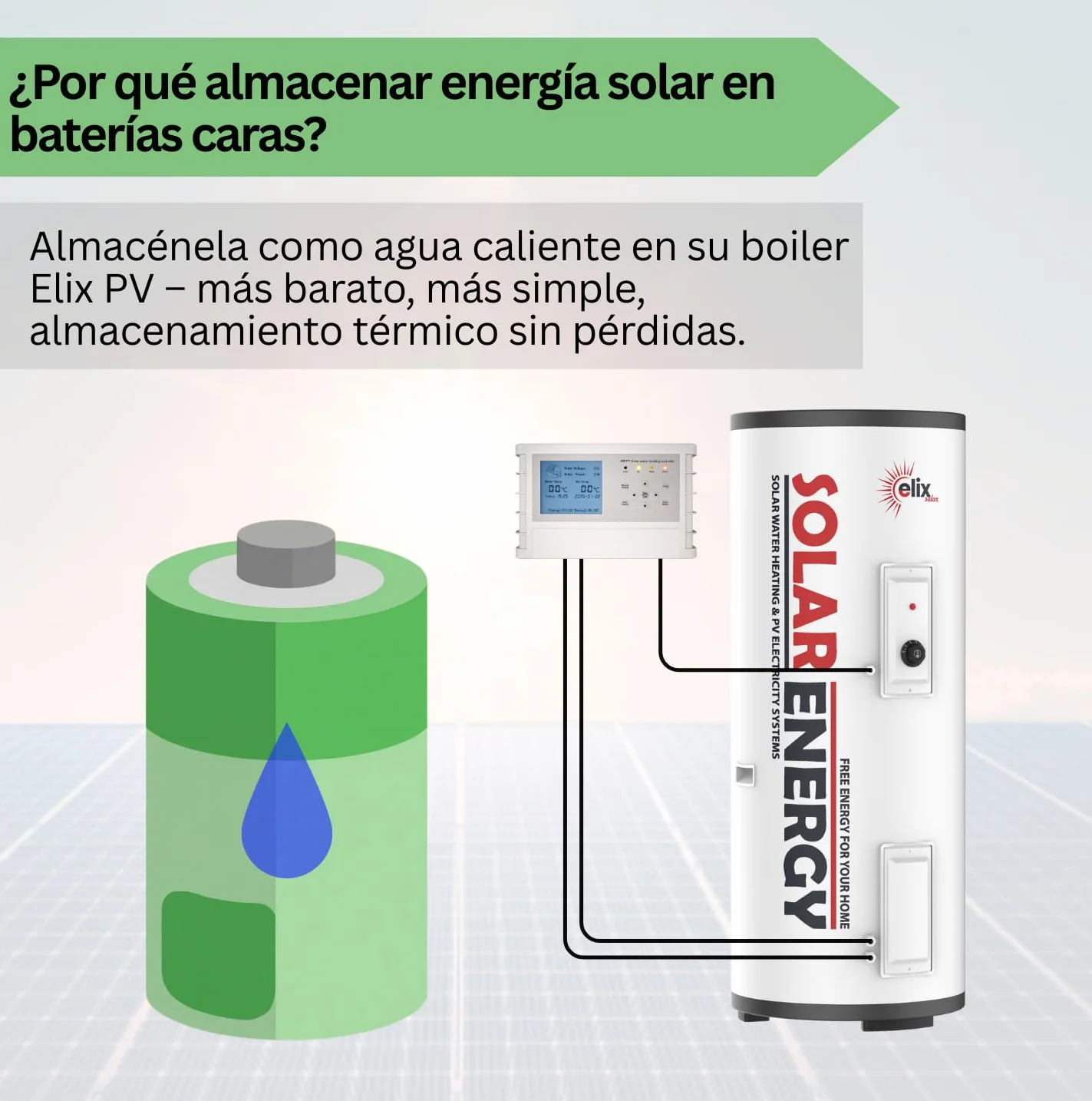Calentador de Agua Solar Elix PV Termo Eléctrico con MPPT, 200L, DC1500W