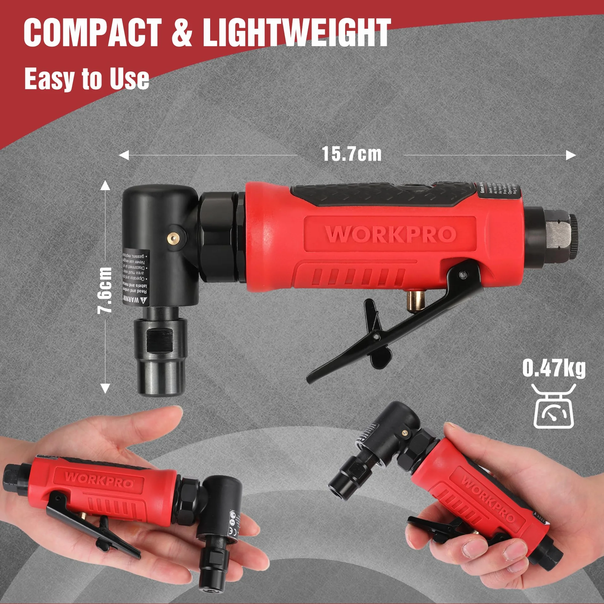 WORKPRO Amoladora Angular Neumática de Aire, Mini Amoladora Angular Neumática para Reparación y Otras Aplicaciones, Amoladora Neumática de 1/4’’, 20000 rpm, 2 Abrazadera (3mm;6mm)